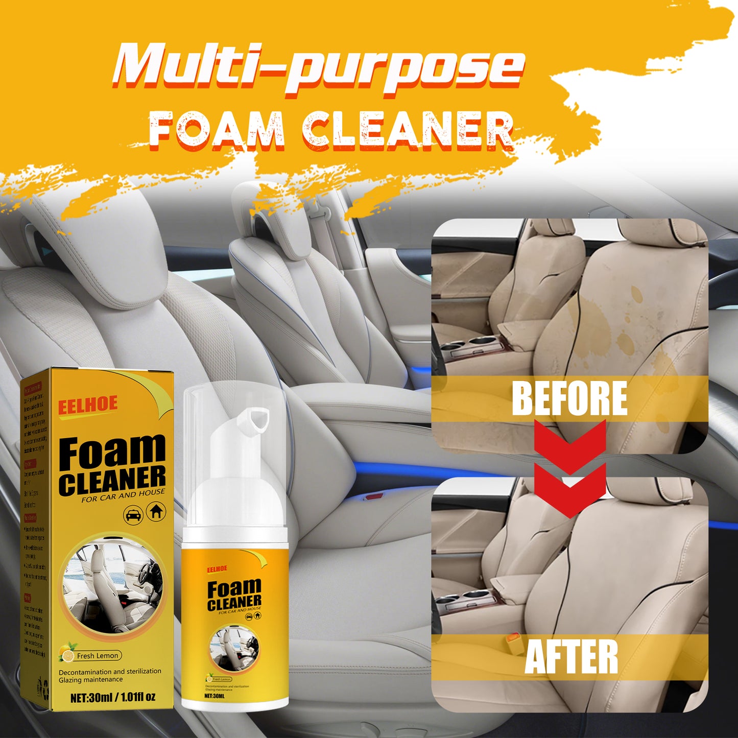 Fifuroes Foam Cleaner, Leather Seat Supplies Decontamination Multi-Functional Interior Cleaner