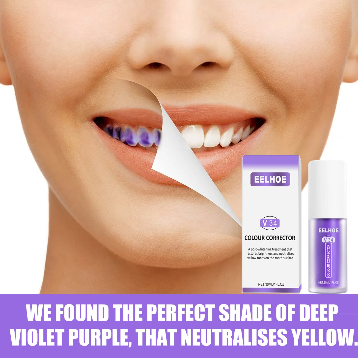 Fifuroes V34 Colour Corrector, Mouth Shine White Clean Stains Shine White Teeth Purple Toothpaste