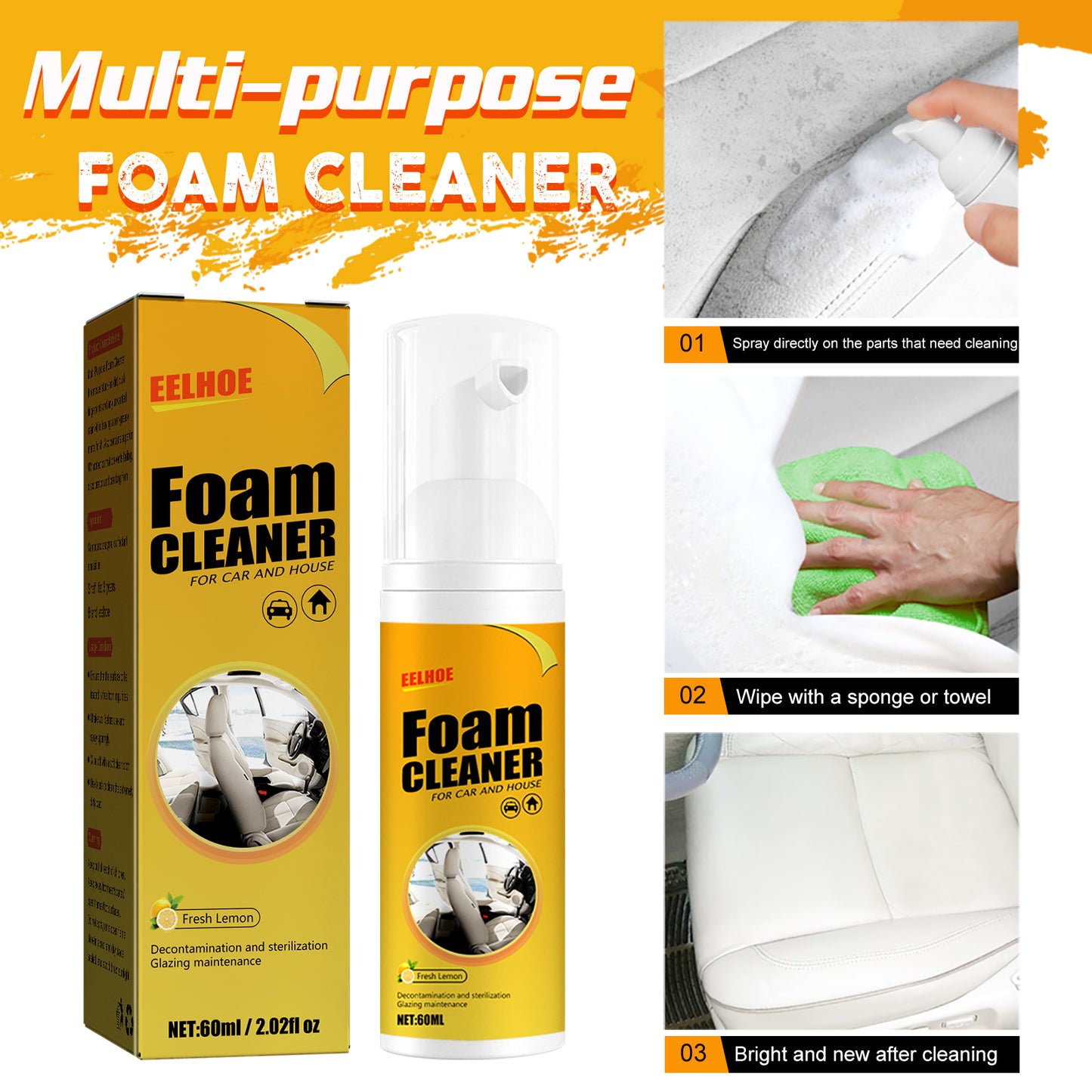 Fifuroes Foam Cleaner, Leather Seat Supplies Decontamination Multi-Functional Interior Cleaner