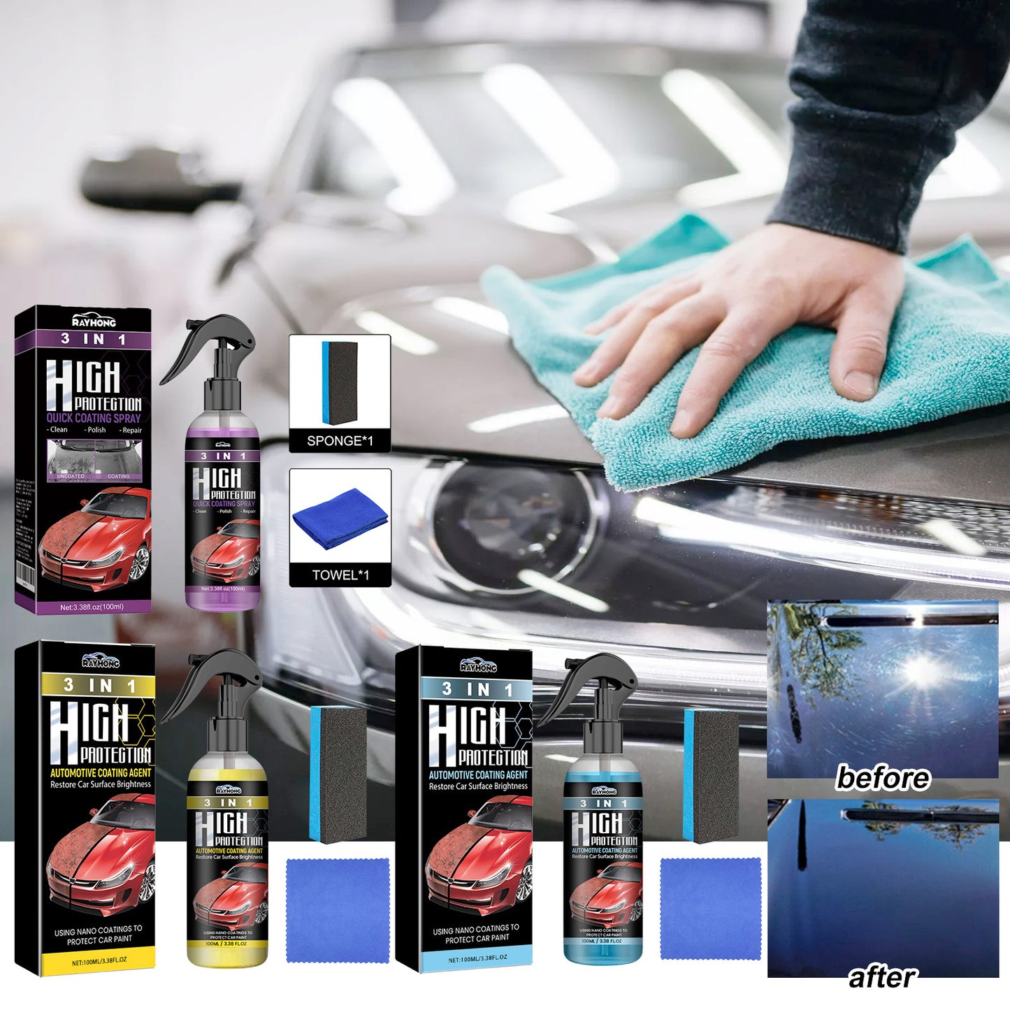 Fifuroes Coating Agent 3-In-1 Oil Removal Polishing Protection Repair Scratches Car Paint Cleaning And Maintenance Coating