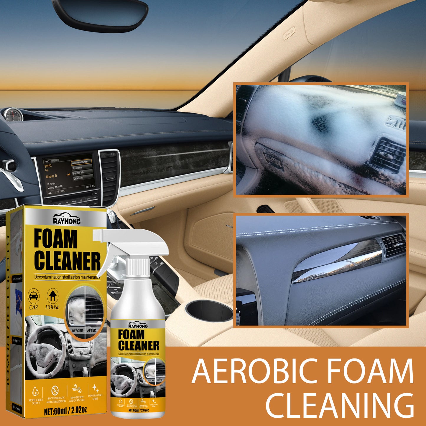 Fifuroes Car Interior Foam Cleaner, Wash Free Decontamination Seat Ceiling Instrument Panel Foam Cleaner