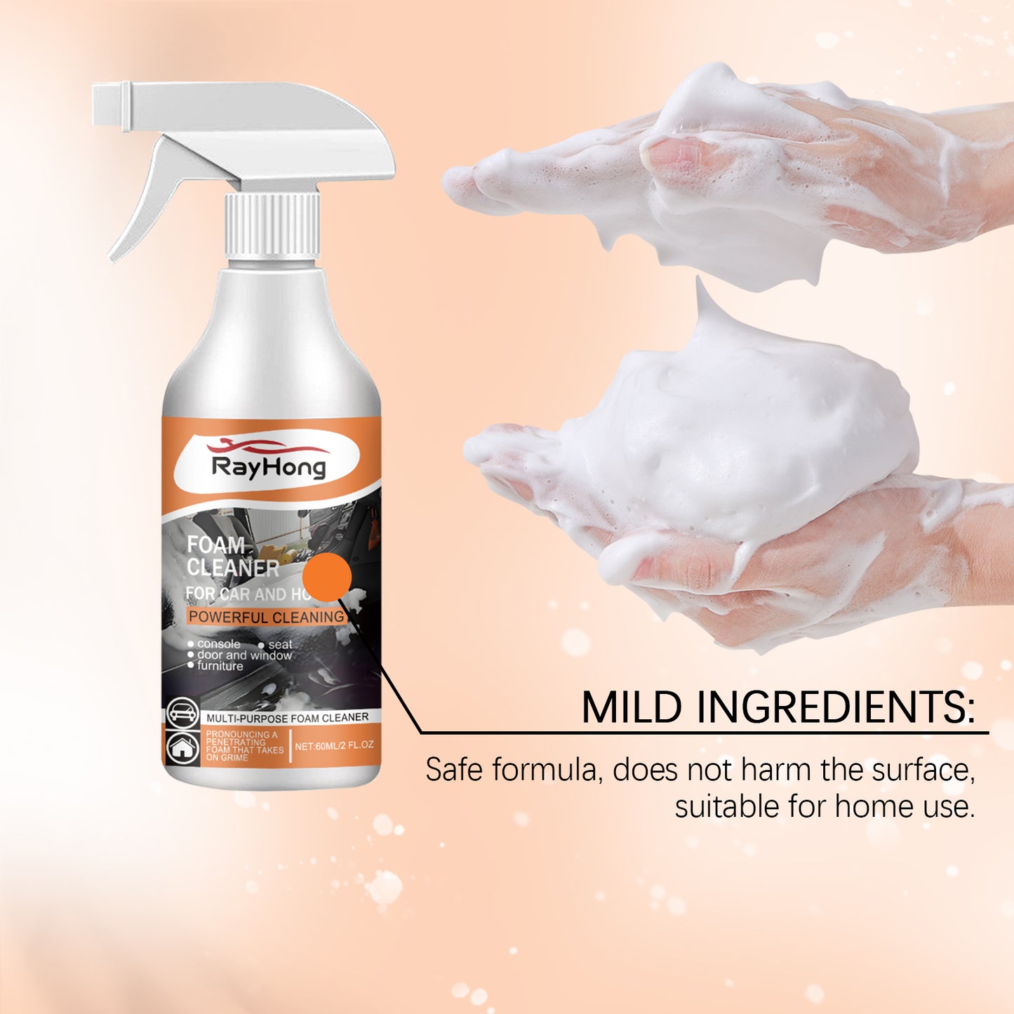 Fifuroes Multi-Purpose Foam Cleaner For Cars, Interior Steering Wheel Plastic Fabric Seat Stain Cleaner
