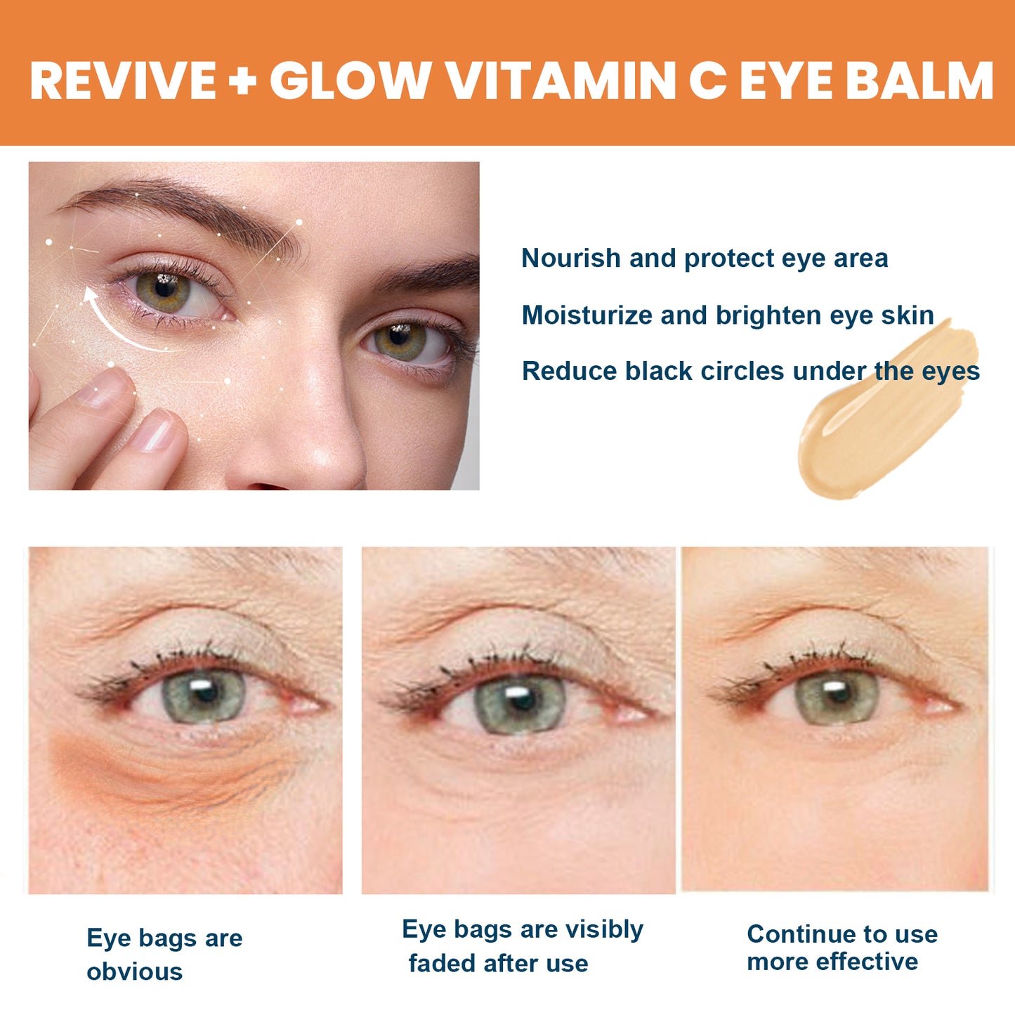 Fifuroes Revive + Glow Vitamin C Eye Balm, Dark Circles Repair Moisturizing Firming Eye Cream Stick