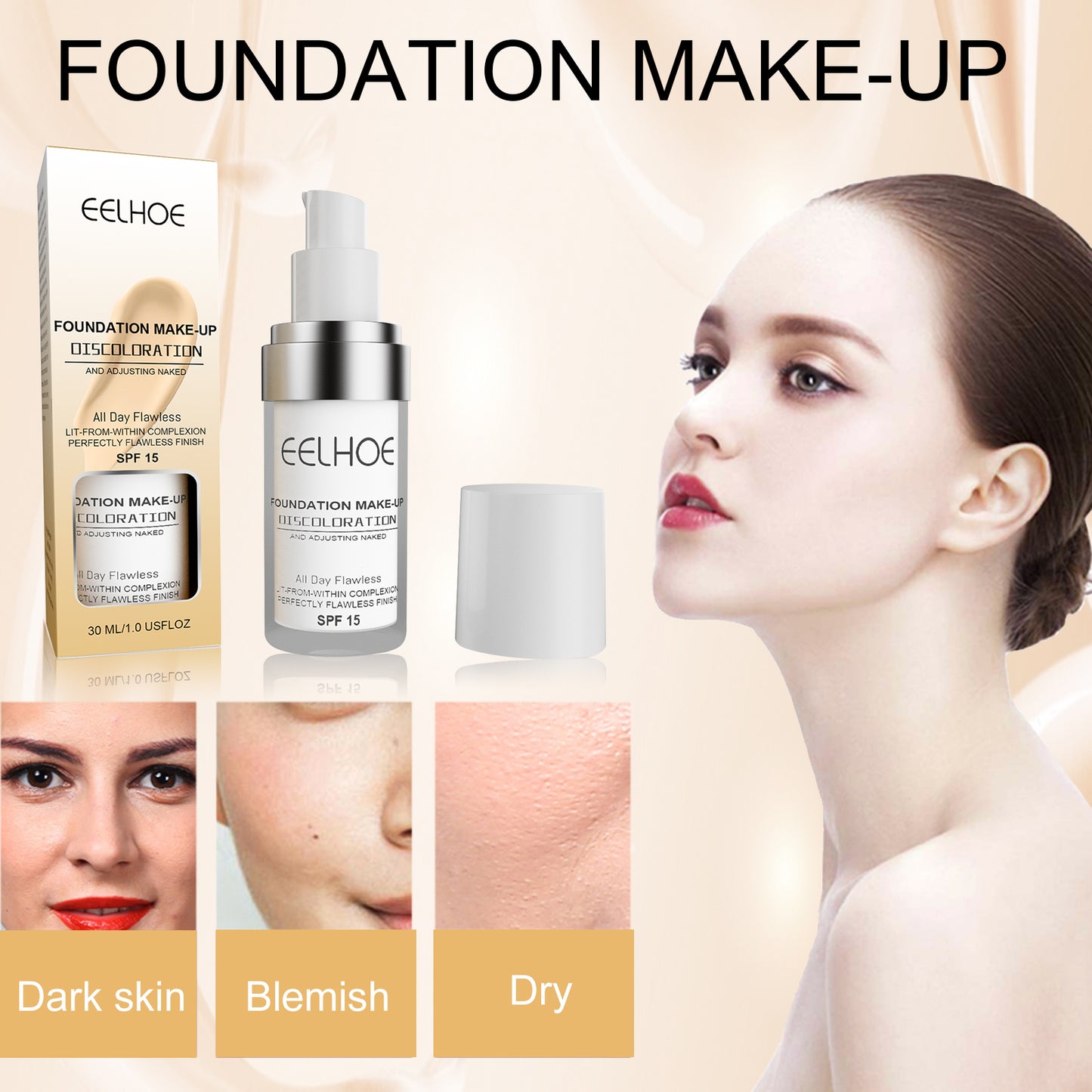Fifuroes Concealer Color Change Liquid Foundation Concealer Long-Lasting Moisture Moisturizing, Moisturizing, Moisturizing, Warming, Brightening And Clear Complexion