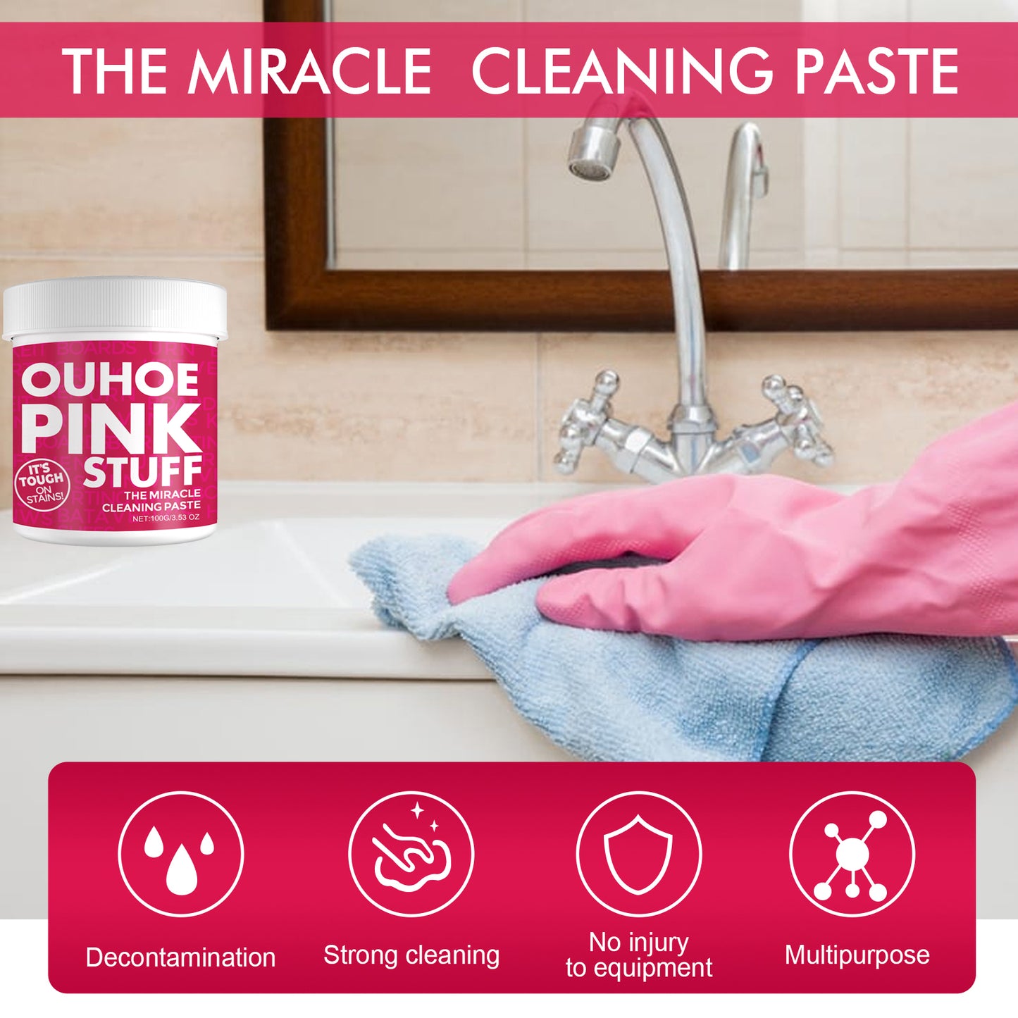 Fifuroes Home Gentle Multi-Functional Cleaning Cream, Clean Kitchen Heavy Oil Dirt General Pink Barrel Cleaning Powder