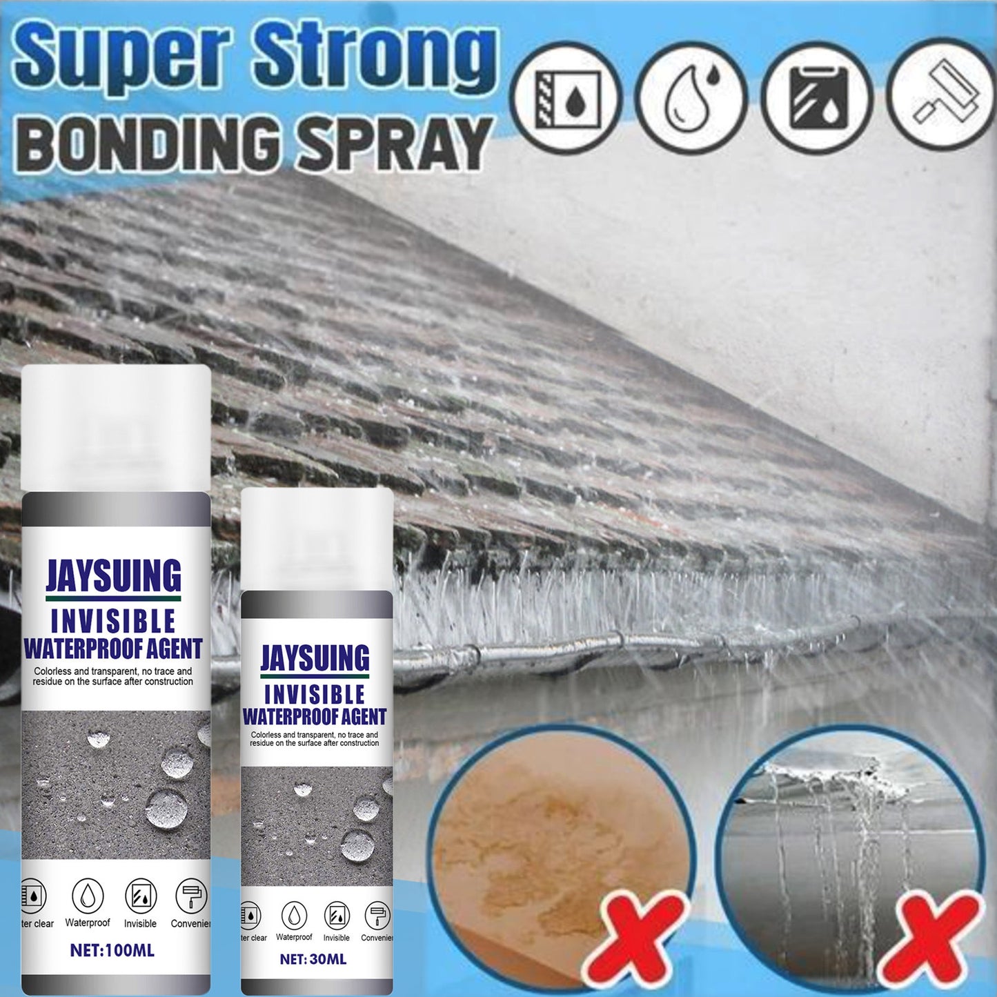 Fifuroes Waterproof Glue, Permeable Waterproof And Moisture-Proof Invisible Adhesive Toilet Tile Exterior Wall Roof Leak Repair Agent