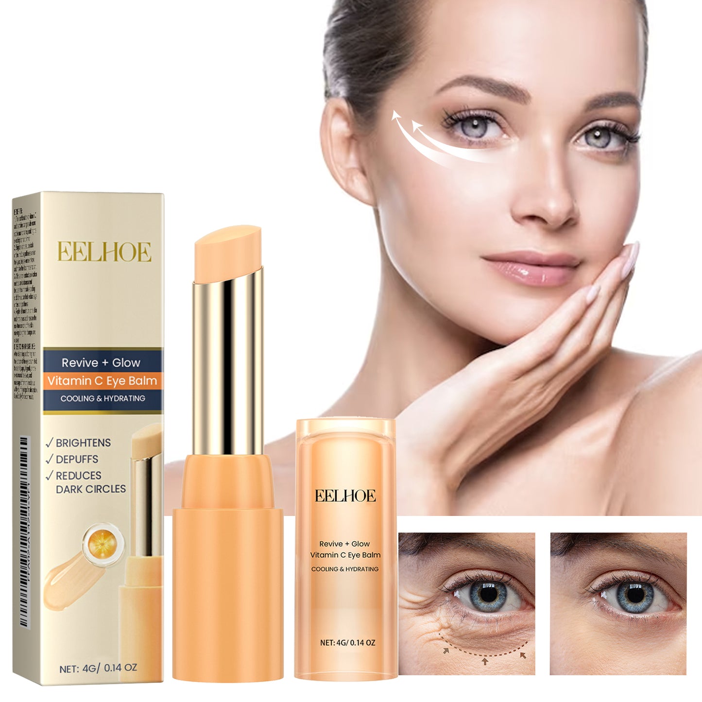 Fifuroes Revive + Glow Vitamin C Eye Balm, Dark Circles Repair Moisturizing Firming Eye Cream Stick