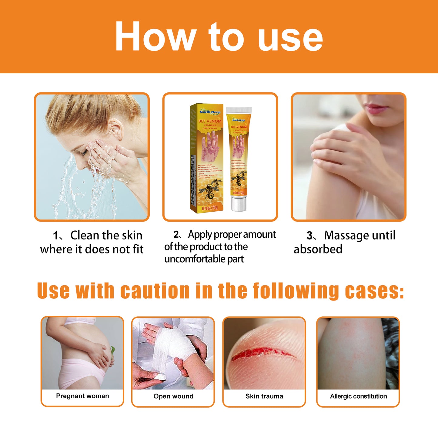 Fifuroes Bee Venom Psoriasis Cream, Relieve Itchy Skin Repair Hand Moss Moisturizing Skin Care Cream