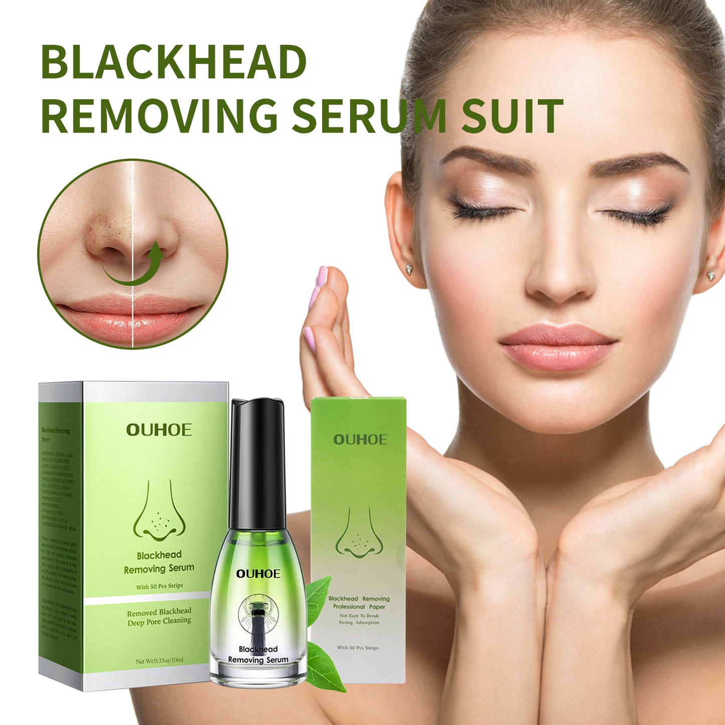 Fifuroes Blackhead Removing Serum Suit, Clean Pores Fine Oil Control Clean Repair Acne Blackhead Nose Patch