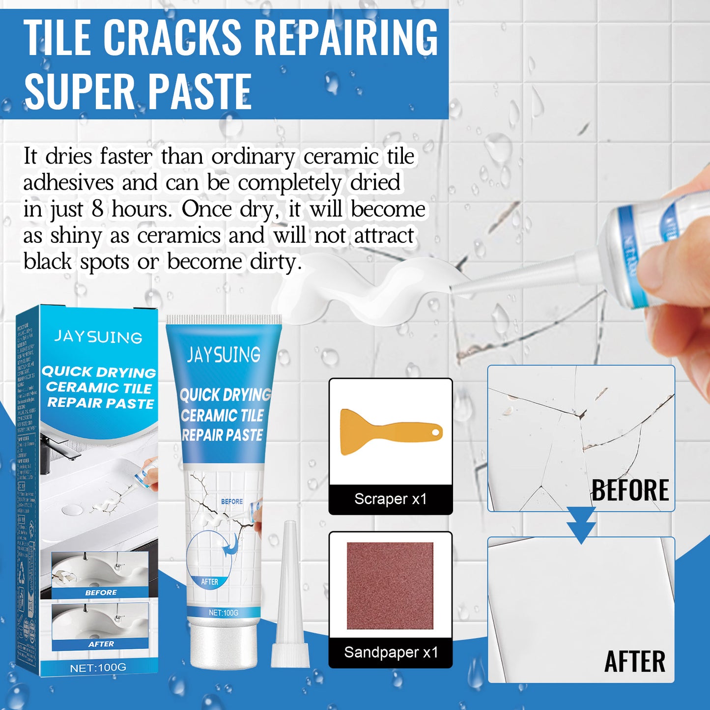 Fifuroes Tile Repair Glue, Bathtub Marble Furniture Floor Tile Toilet Crack Repair Glue Paste