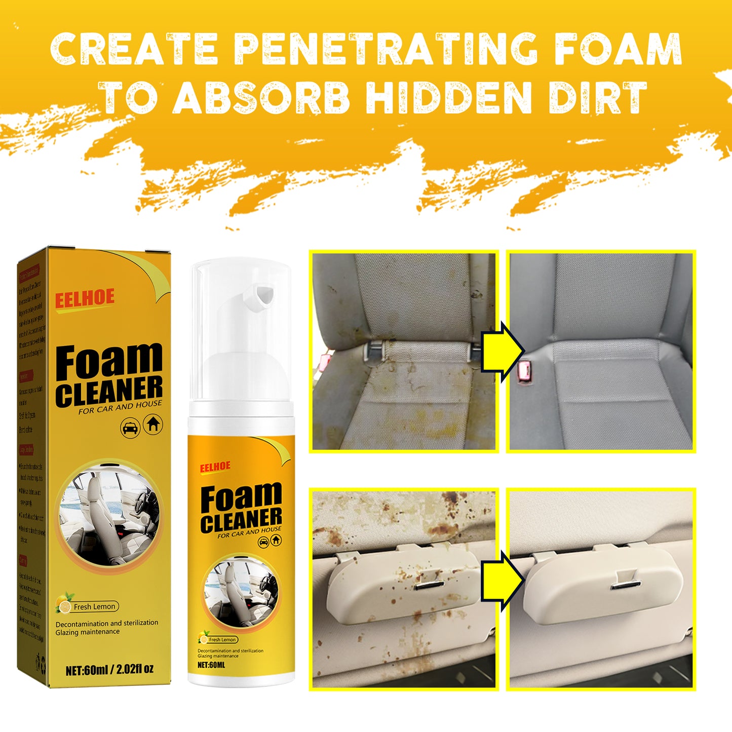 Fifuroes Foam Cleaner, Leather Seat Supplies Decontamination Multi-Functional Interior Cleaner