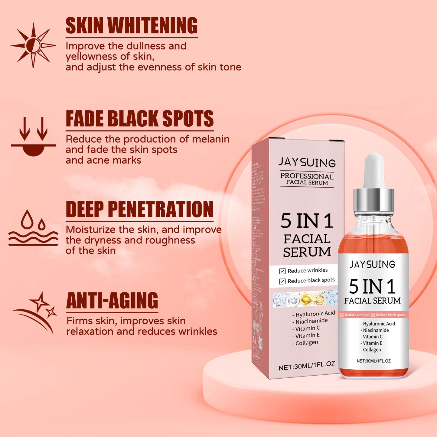 Fifuroes 5 in 1 Face Serum, Moisturizes Skin Firming Lightening Acne Spots Beautiful Skin Serum