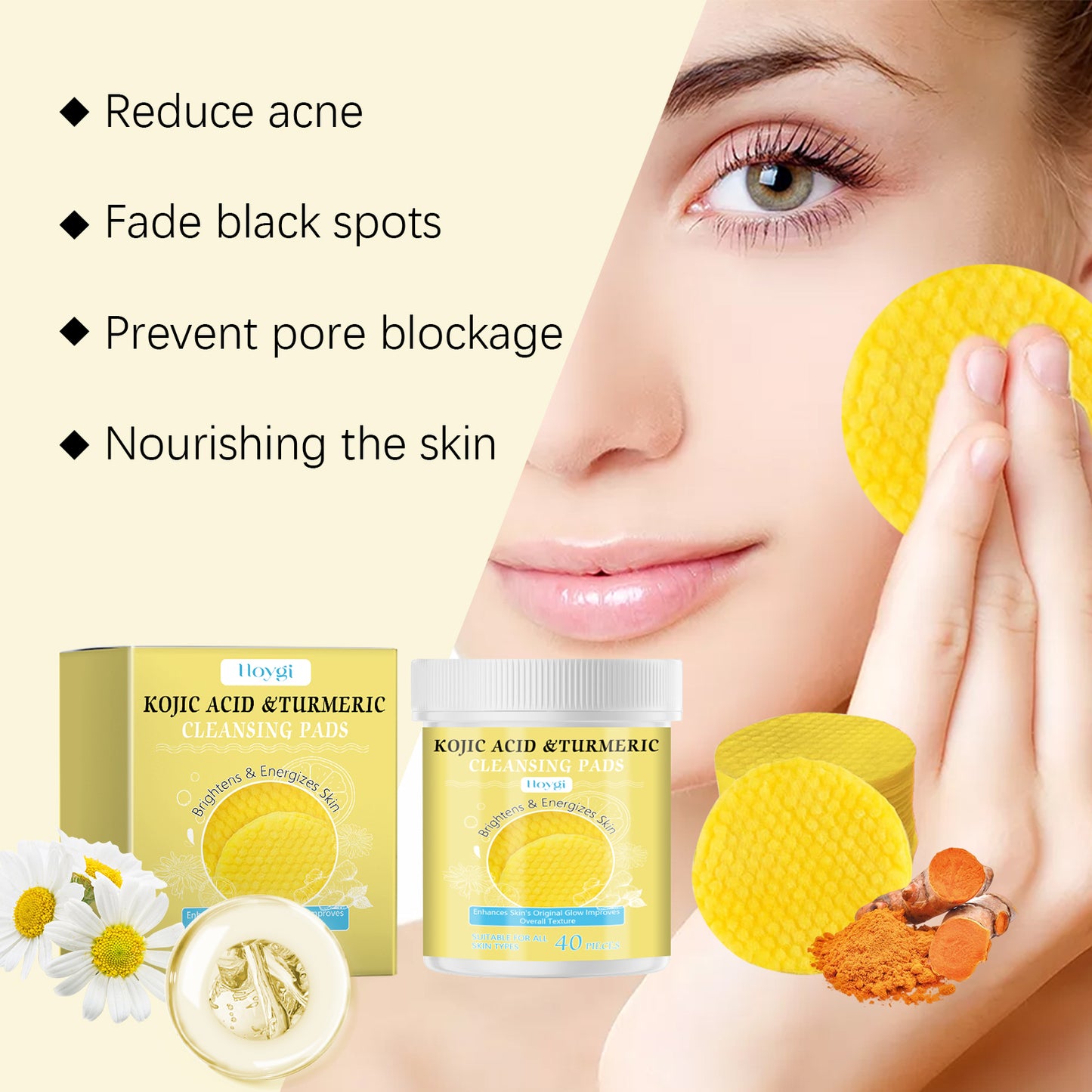 Fifuroes Turmeric Acid Cleansing Pad Facial Daily Cleansing Gentle Skin Care Moisturizing Skin Brightening Cleanser
