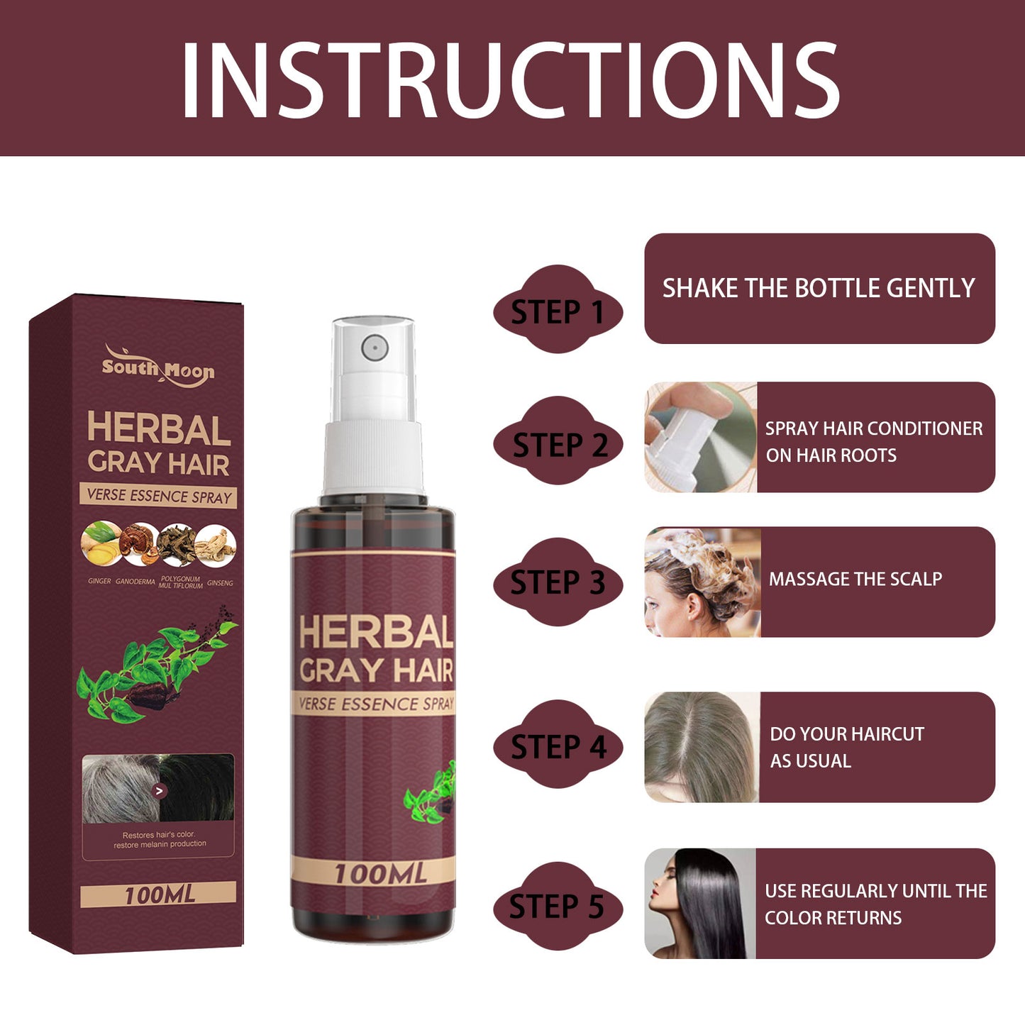 Fifuroes Herbal Black Hair Liquid Polygonum Multiflorum Herb Essence Moisturizing Black Hair Conditioner