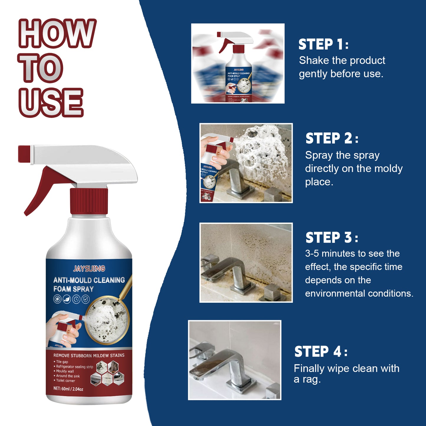 Fifuroes Foam Cleaning Mold Remover Spray, Ceramic Tile Wall Bathroom Silicone Multi-Purpose Cleaning Mold Remover Spray
