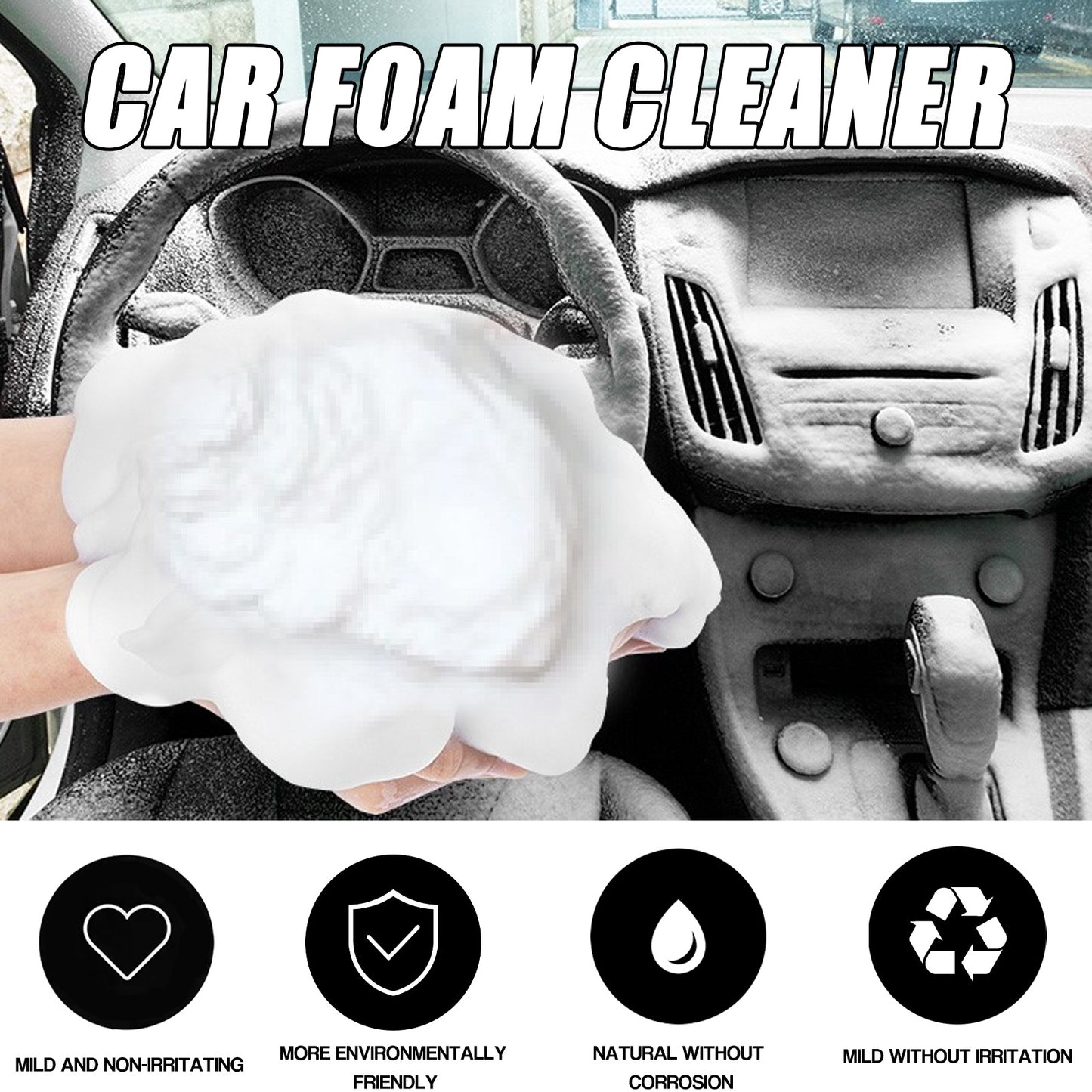 Fifuroes Car Interior Foam Cleaner, Wash Free Decontamination Seat Ceiling Instrument Panel Foam Cleaner