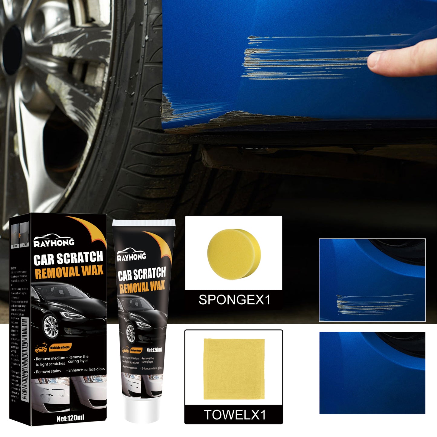 Fifuroes Scratch Removal Wax, Car Paint Protective Polishing Remove Marks Maintenance Paint Repair Cleaning Decontamination Abrasive