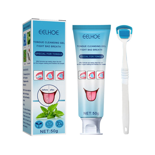 Fifuroes Tongue Coating Cleansing Gel, Tongue Coating Cleansing Oral Care Removes Bad Breath And Freshens Breath Gel With Brush