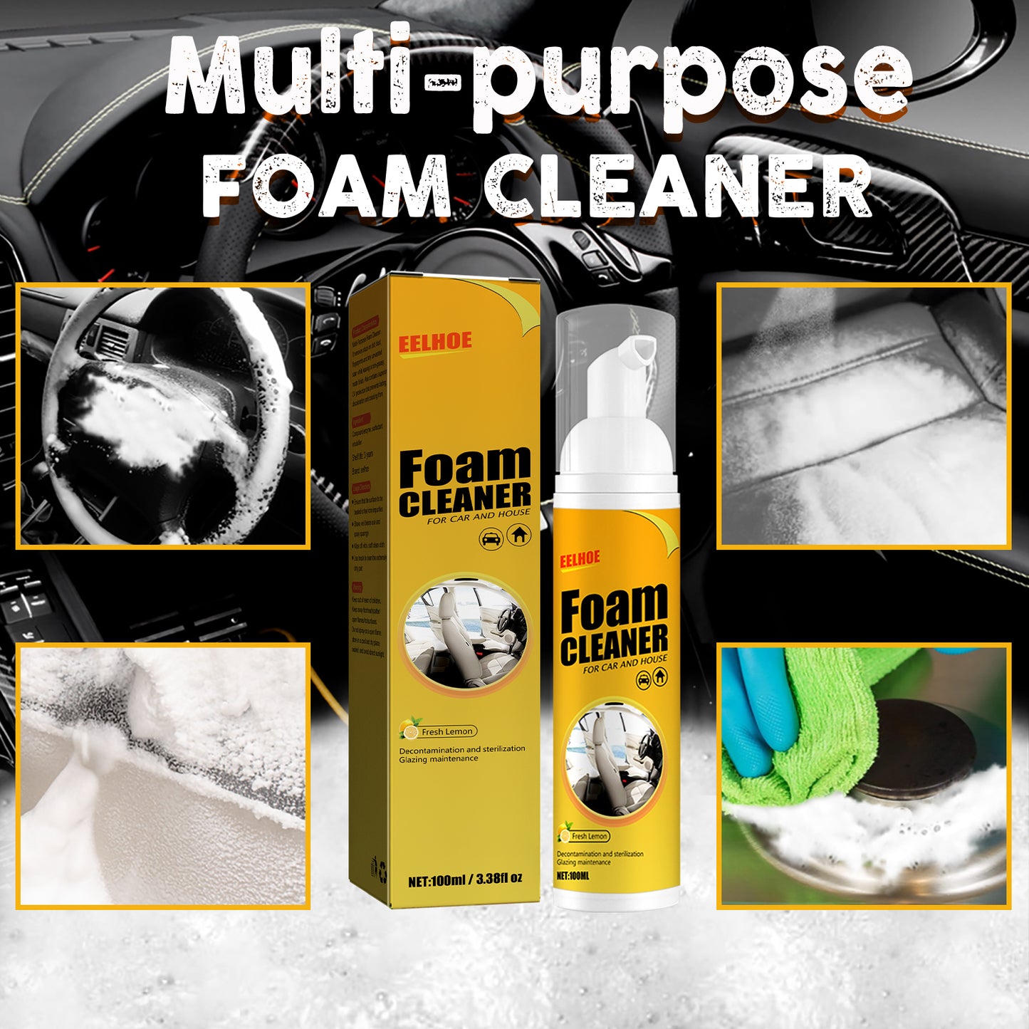 Fifuroes Foam Cleaner, Leather Seat Supplies Decontamination Multi-Functional Interior Cleaner