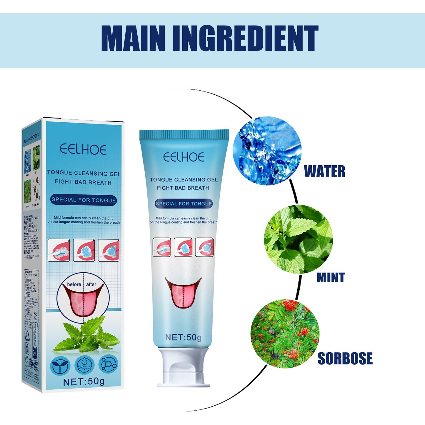 Fifuroes Tongue Coating Cleansing Gel, Tongue Coating Cleansing Oral Care Removes Bad Breath And Freshens Breath Gel With Brush