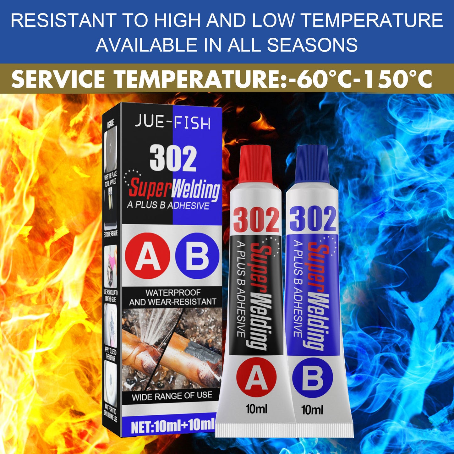 Fifuroes AB Casting Glue, Fast Drying Metal Tank Repair High Temperature Casting Glue