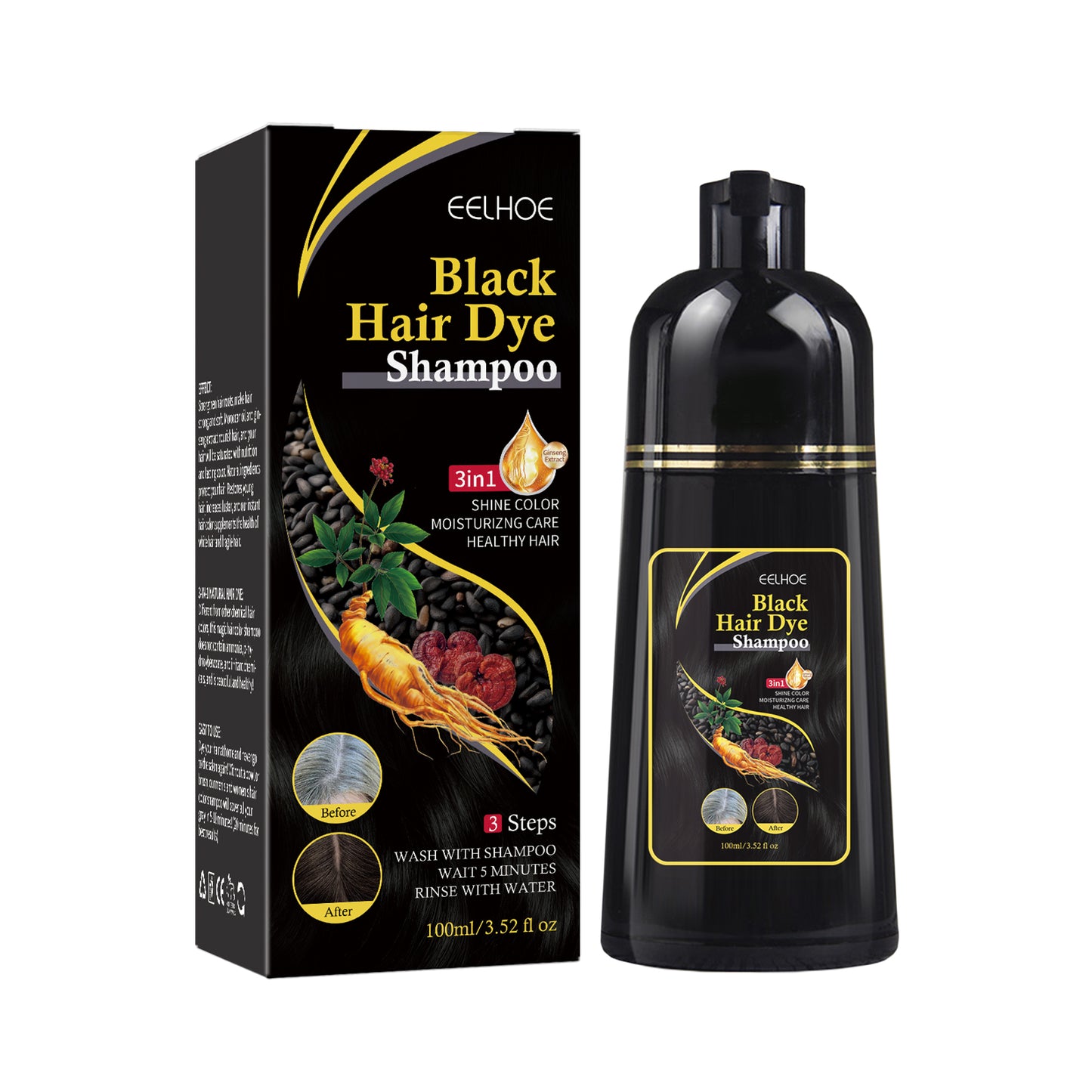 Fifuroes Black Hair Shampoo, Multiflorum Essence Moisturizing Nourishing Cleansing Repairing Black And Smooth Hair Shampoo