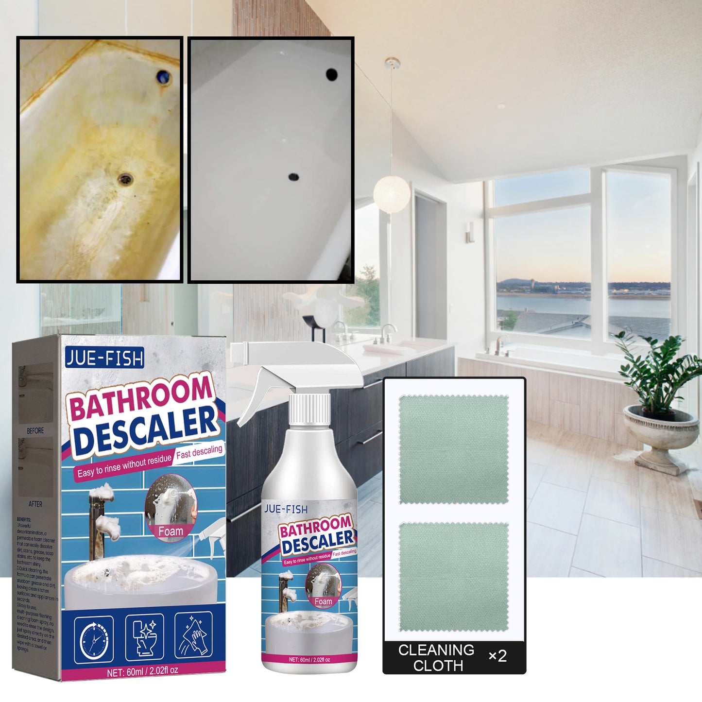 Fifuroes  Bathroom Cleaner, Shower Room Glass Scale Cleaner Stainless Steel Wash Basin Bathtub Decontamination