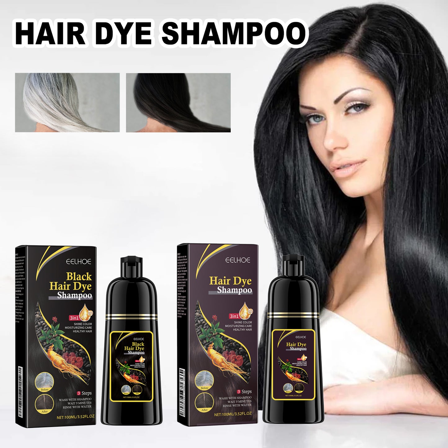 Fifuroes Black Hair Shampoo, Multiflorum Essence Moisturizing Nourishing Cleansing Repairing Black And Smooth Hair Shampoo