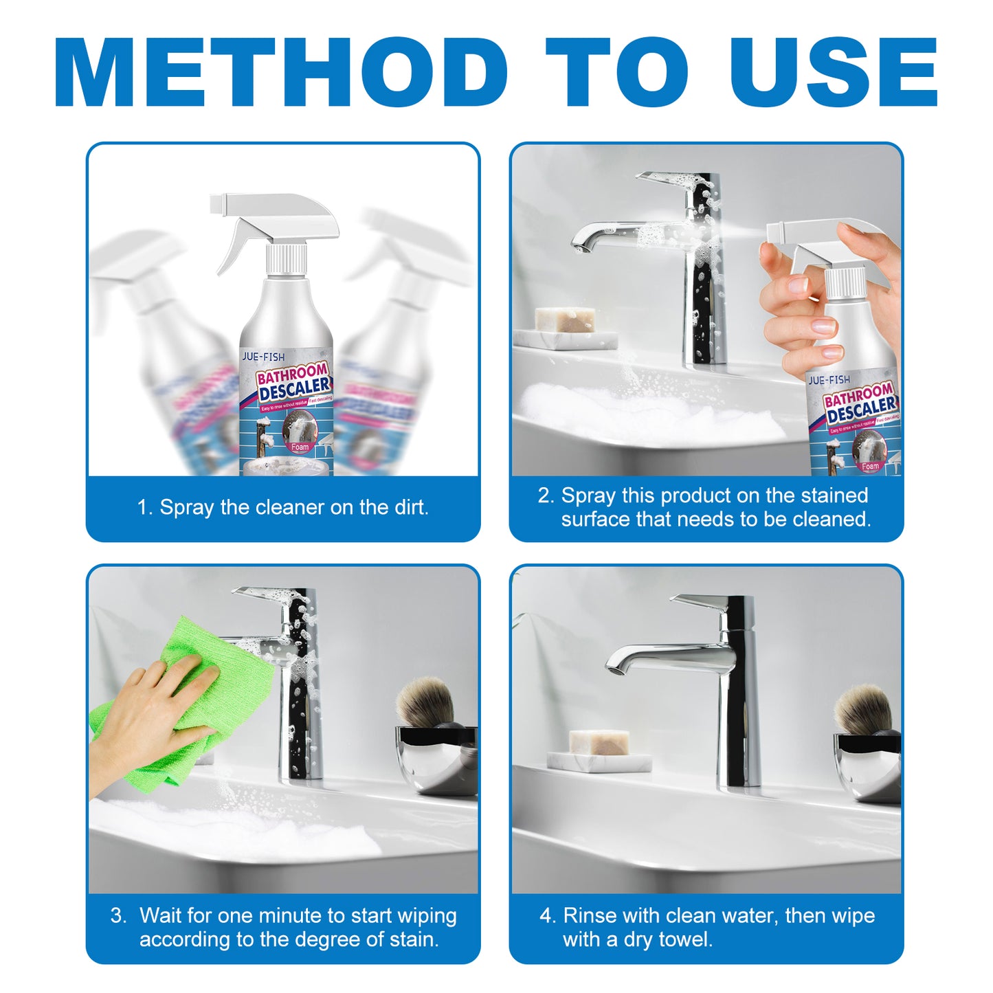 Fifuroes Bathroom Sink Stainless Steel Cleaner Shower Room Glass Scale Decontaminating Cleaner Bathtub
