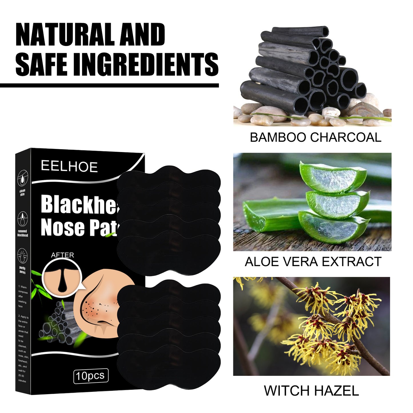 Fifuroes Black Pig Nose Patch, Bamboo Charcoal Remove Blackhead Acne Tear Nose Mask Patch