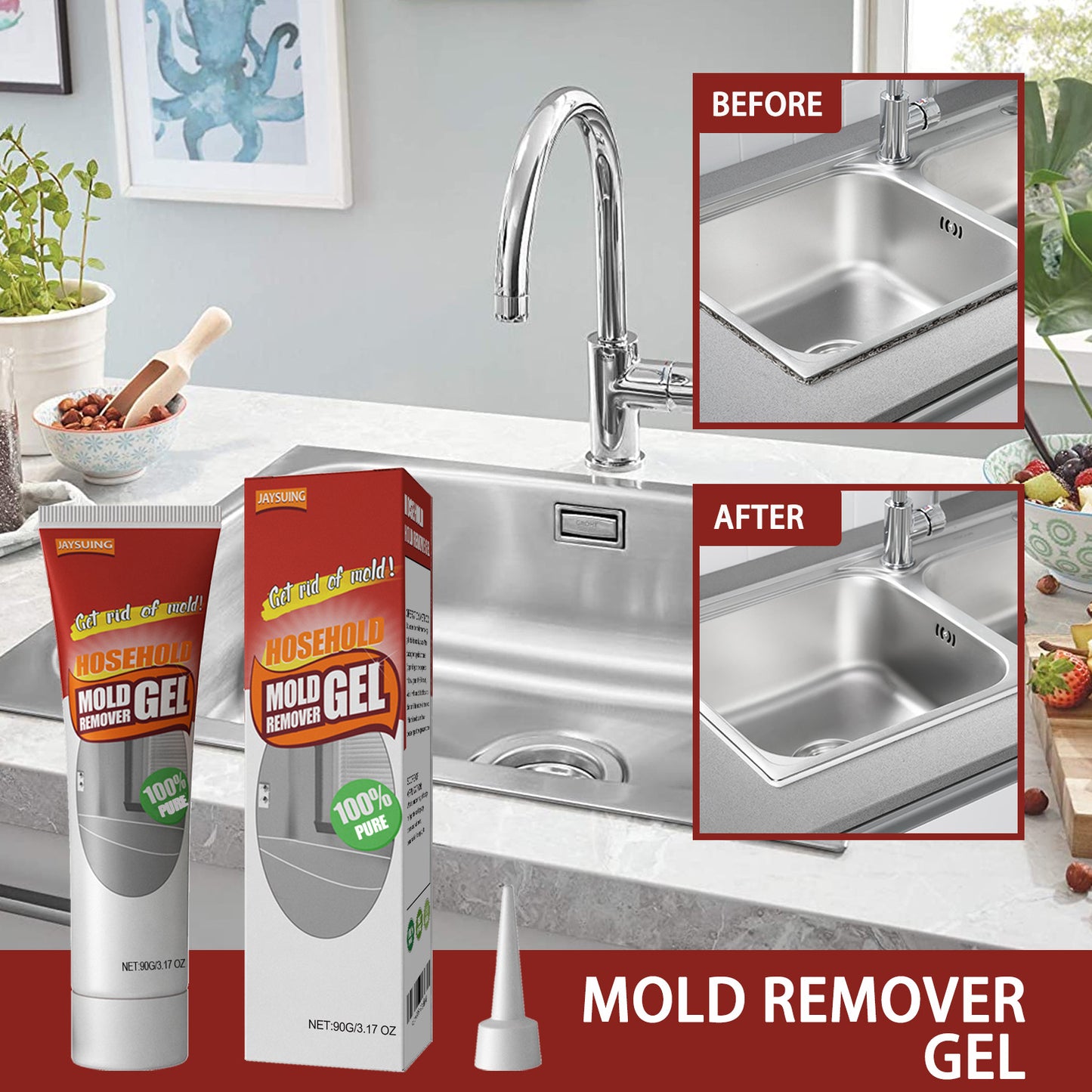 Fifuroes Wall Mold Removal Gel, Wall Wall Bathroom Kitchen White Mold Removal Gel