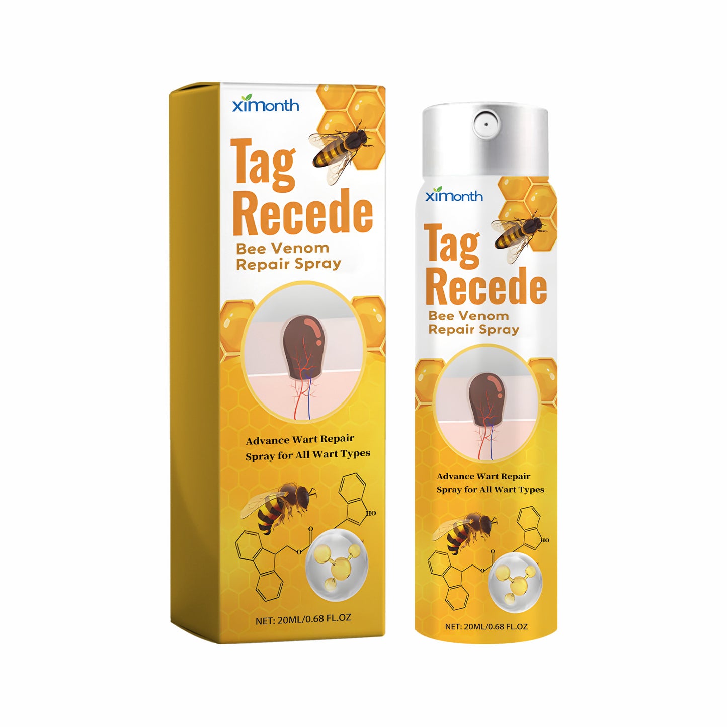 Fifuroes Beesvenom Wart Care Spray, Improves Flesh Particle Mole Repair Smooth Skin Wart Treatment Spray