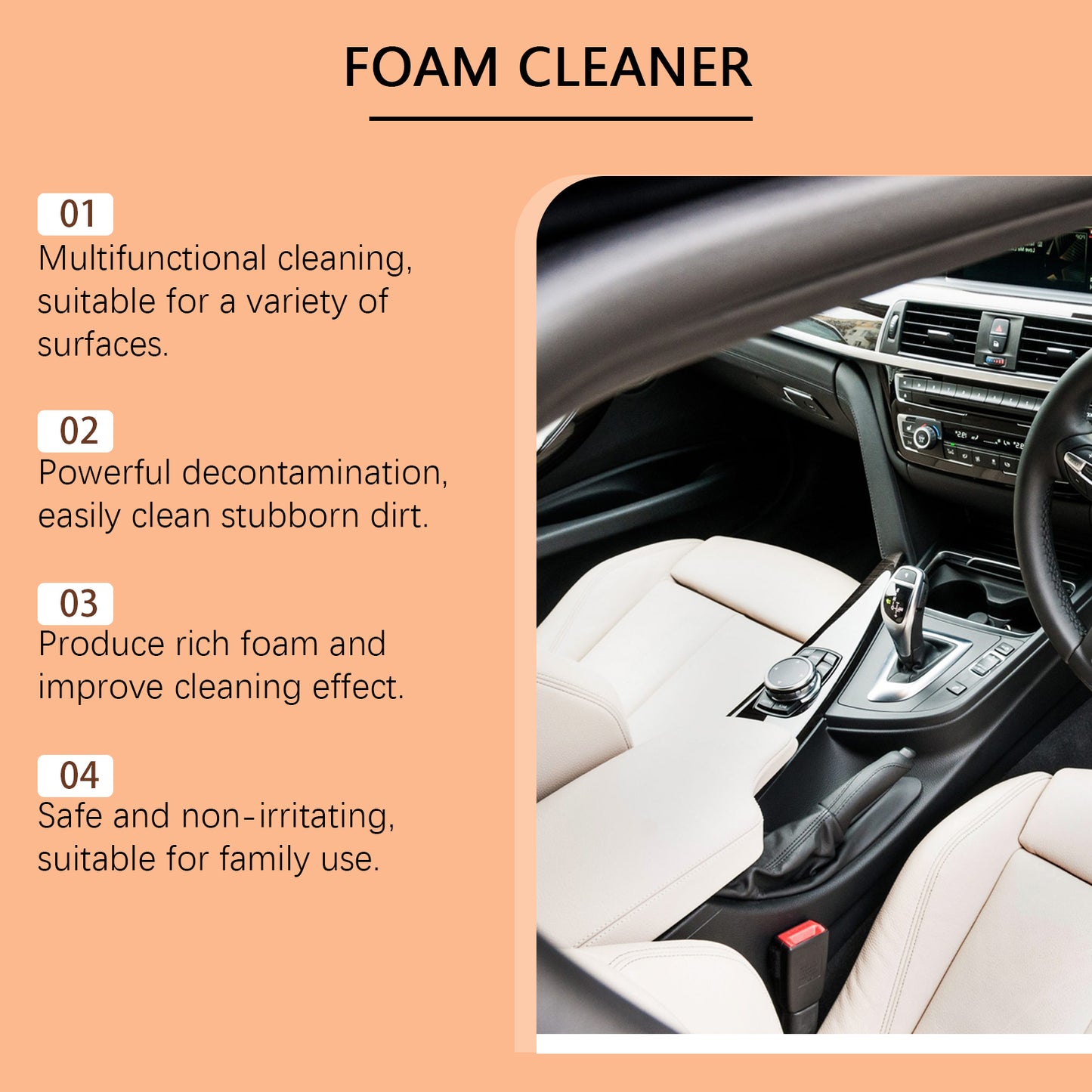 Fifuroes Multi-Purpose Foam Cleaner For Cars, Interior Steering Wheel Plastic Fabric Seat Stain Cleaner