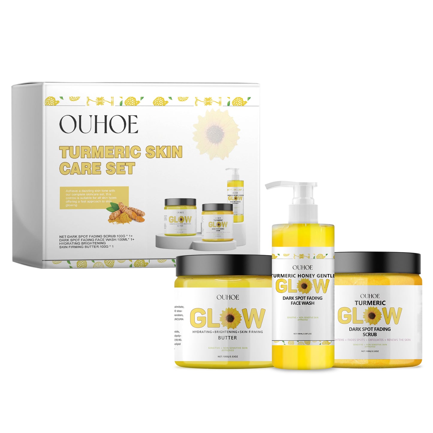 Fifuroes Turmeric Skin Care Set, Fresh And Clean Hydrating Oil-Control Fade Out Fine Lines Firming Haun White Treatments