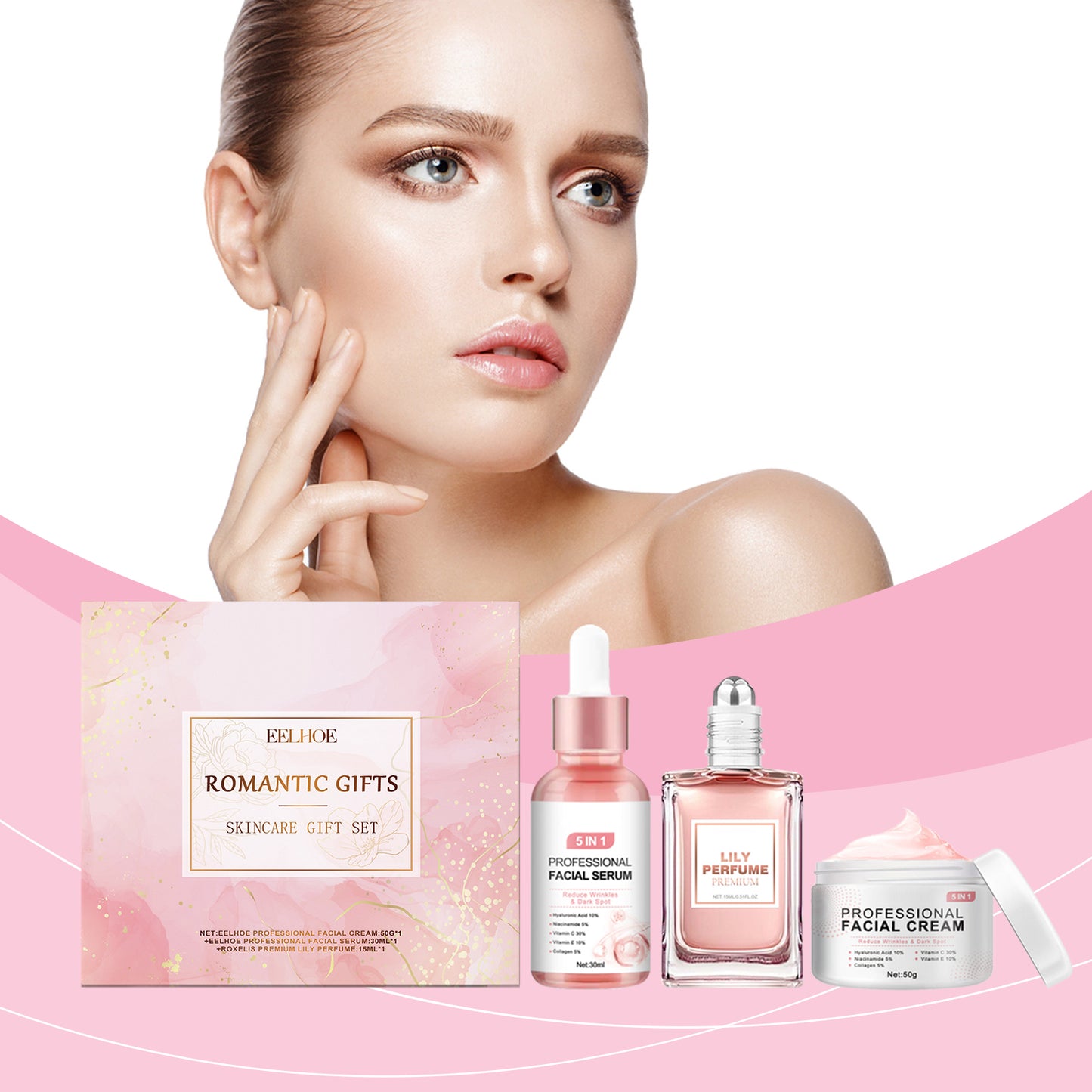Fifuroes Pink Romantic Pleasure Skin Care Gift Box, Moisturizing And Moisturizing Skin Romantic Fragrance Body Care