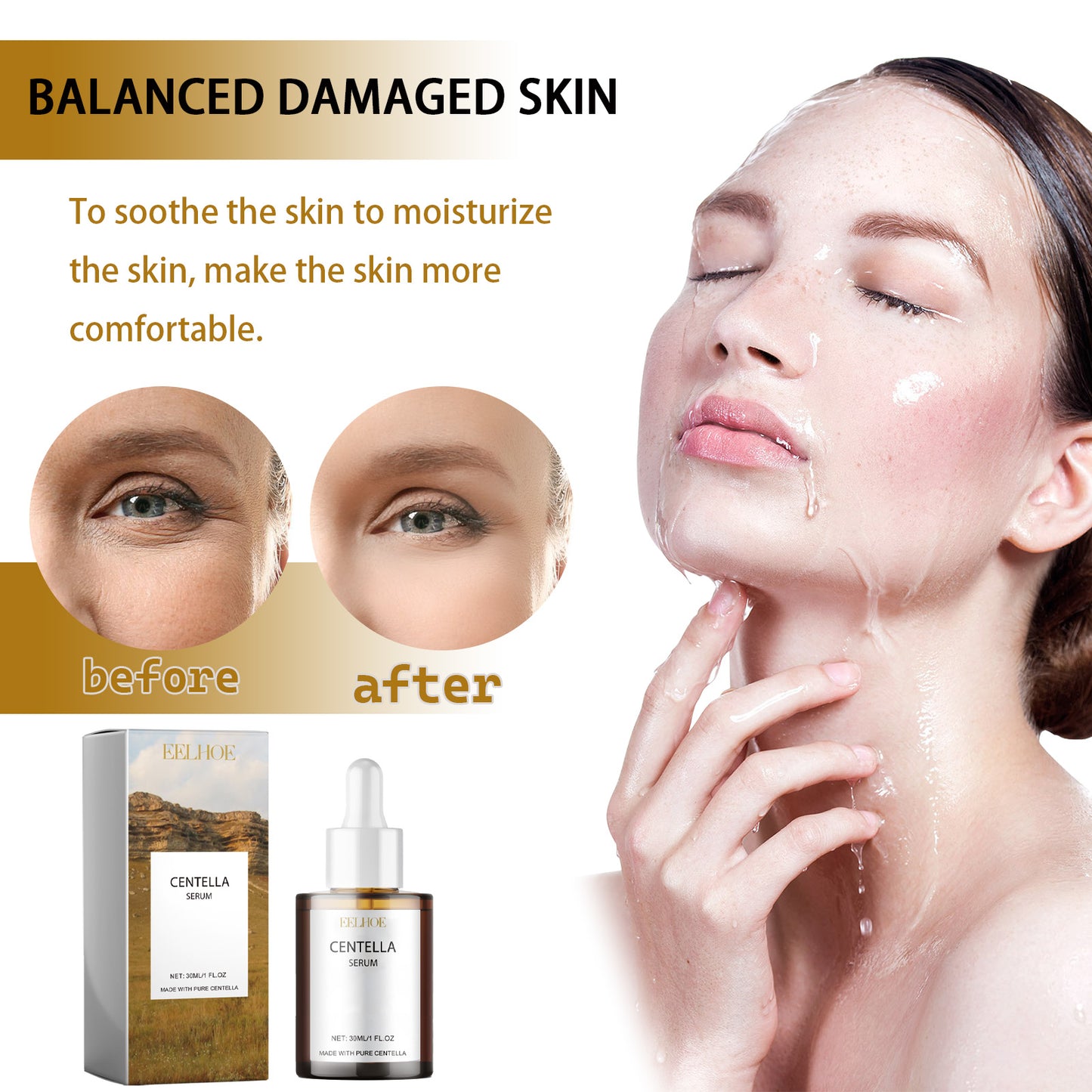 Fifuroes Centella Serum, Intensive Moisturizing Improve Dry Skin Smooth And Tender Skin Brighten Hydrating Essence