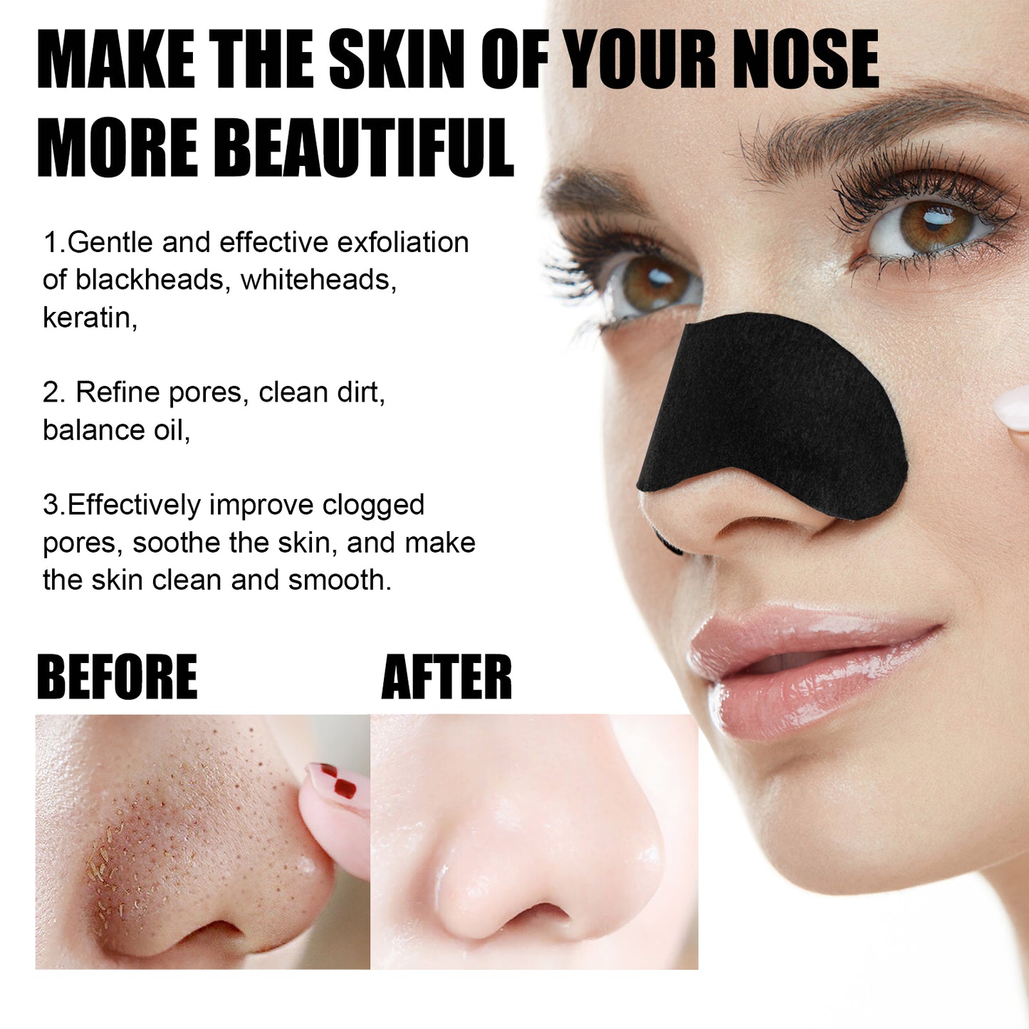Fifuroes Black Pig Nose Patch, Bamboo Charcoal Remove Blackhead Acne Tear Nose Mask Patch