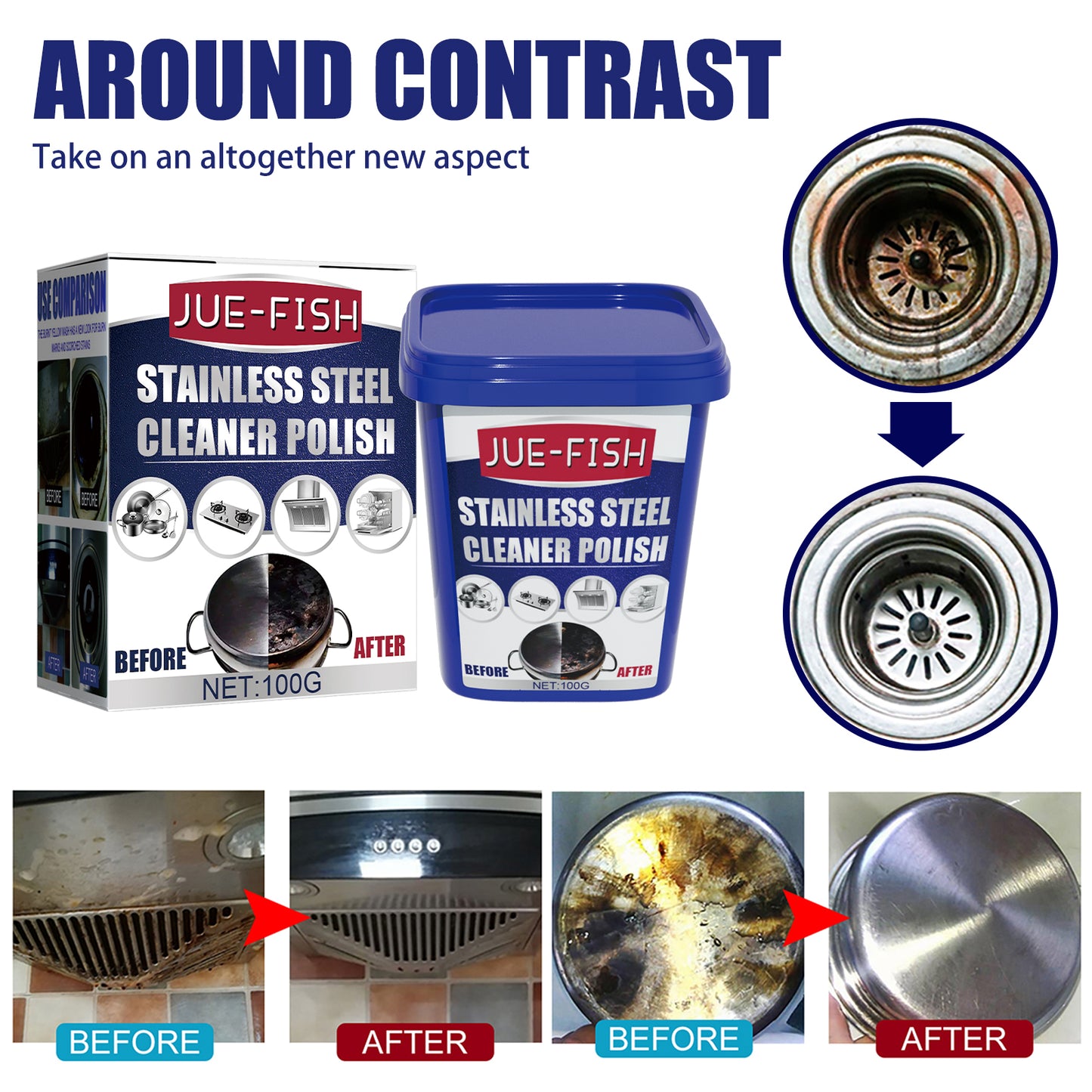 Fifuroes Stainless Steel Cleaning Cream, Kitchen Decontaminant Pot Rust, Pot Bottom, Stove Top Black Scale Cleaning Cream