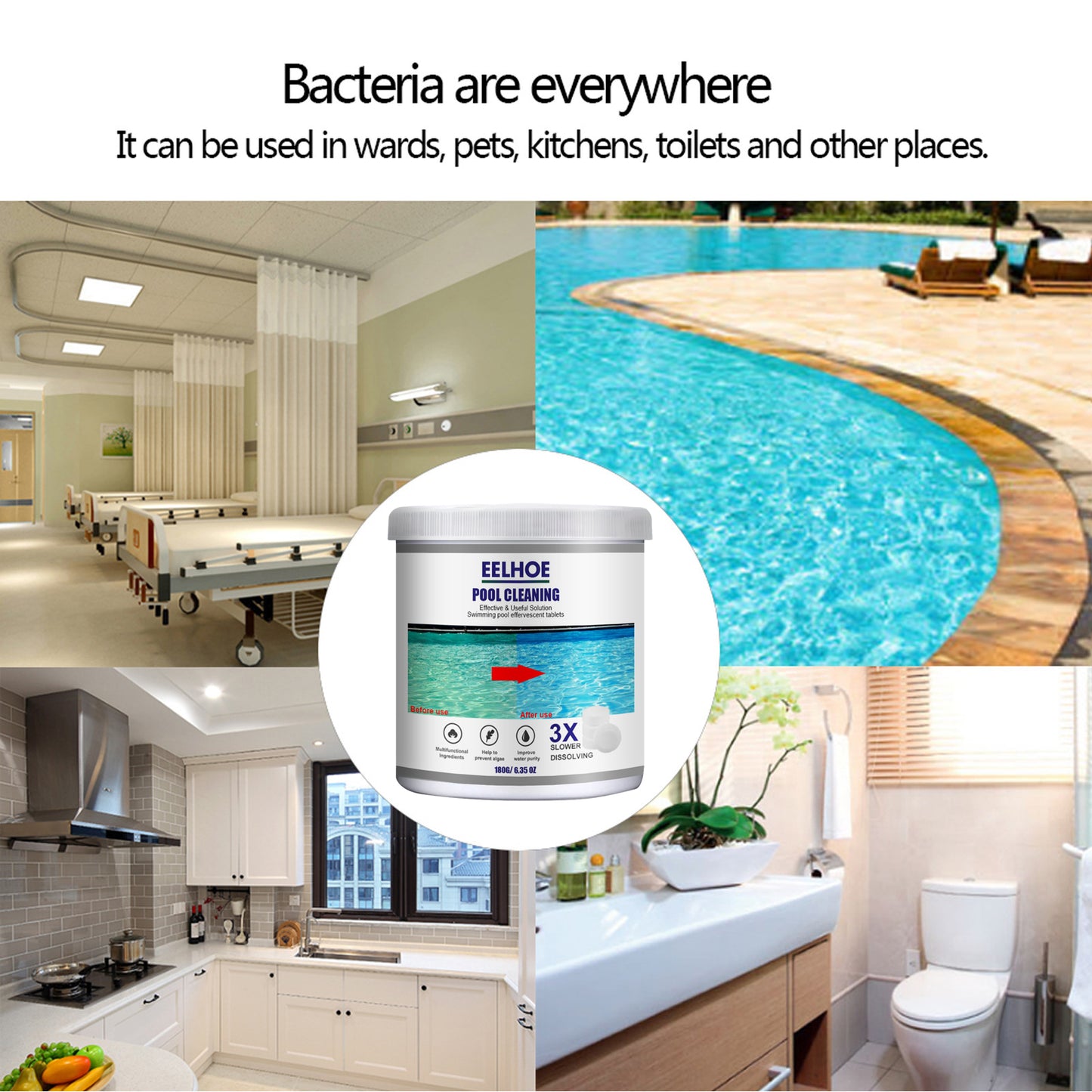 Fifuroes Multifunctional Pool Tub Effervescent Tablets, Water Quality Cleaning Tablets Pool Cleaning Effervescent Tablets