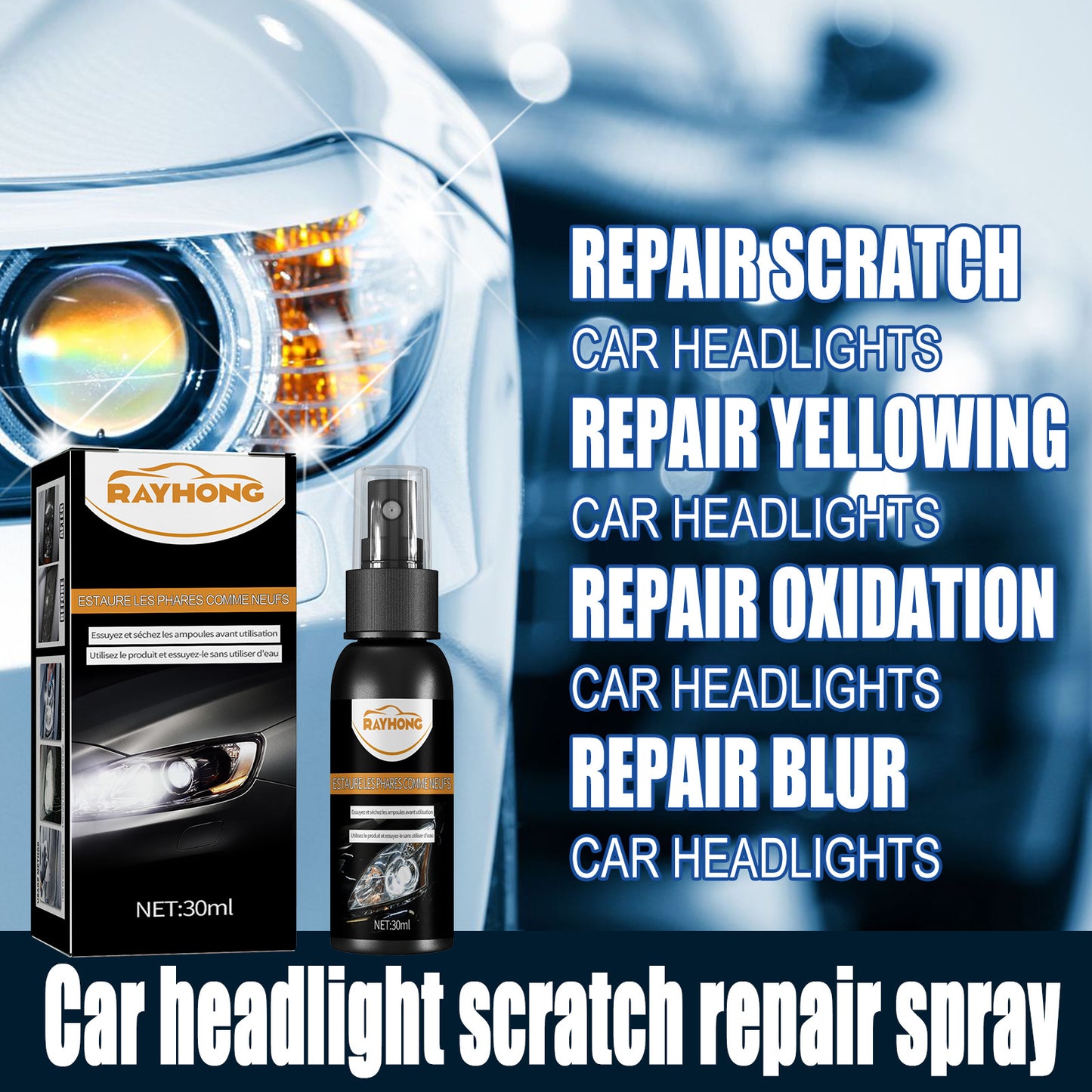 Fifuroes Car Headlight Scratch Repair Spray, Reconditioning Spray For Headlamp Crystal Plated Vehicles