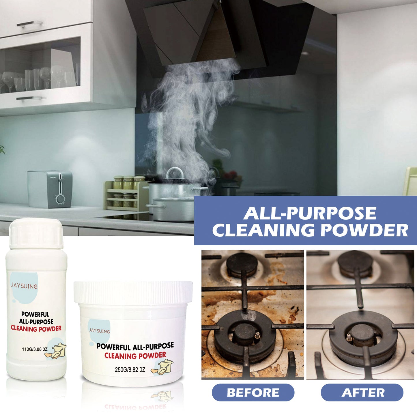 Fifuroes Multi-Purpose Cleaning Powder Cleaning Kitchen Utensils Rust Removal Kitchen Heavy Oil Stain Cooktop Range Hood Clean
