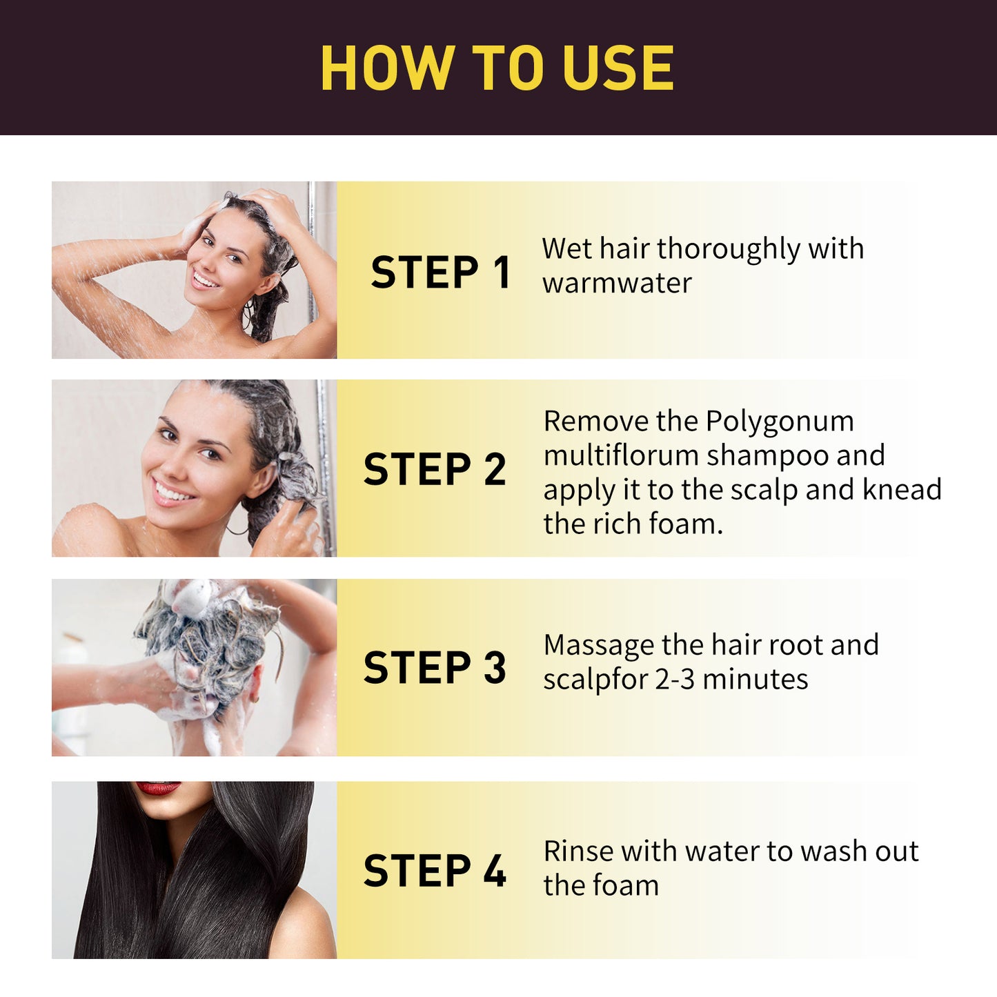 Fifuroes Black Hair Shampoo, Multiflorum Essence Moisturizing Nourishing Cleansing Repairing Black And Smooth Hair Shampoo