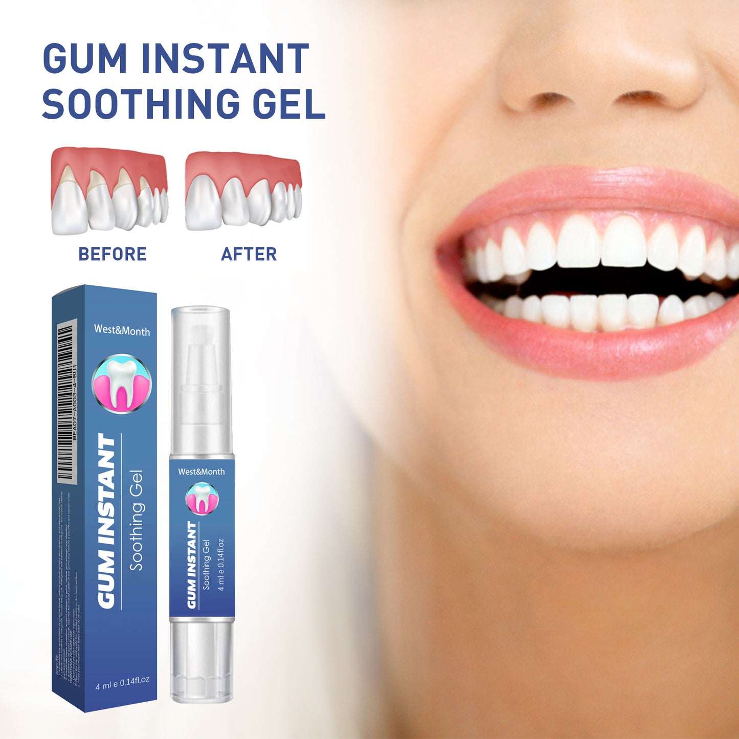 Fifuroes Gum Instant Soothing Gel, Relieve Gums Swelling And Pain Clean Teeth Plaque Stains And Whiten Teeth Gel