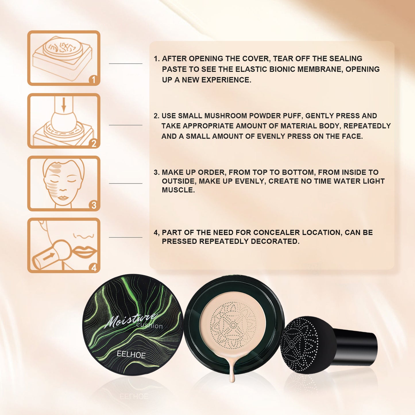 Fifuroes Moisture Cushion, Hides Facial Blemishes And Brighens Natural Nude Foundation Cream