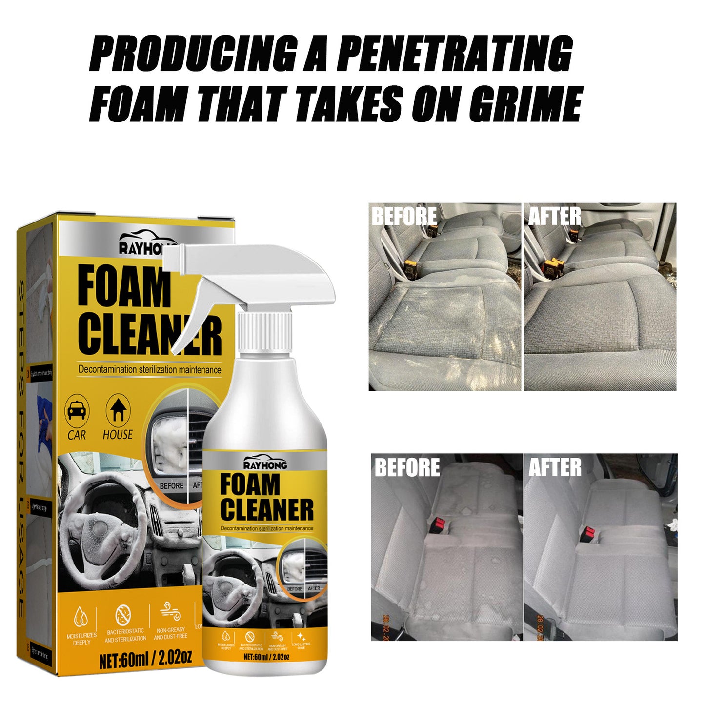 Fifuroes Car Interior Foam Cleaner, Wash Free Decontamination Seat Ceiling Instrument Panel Foam Cleaner