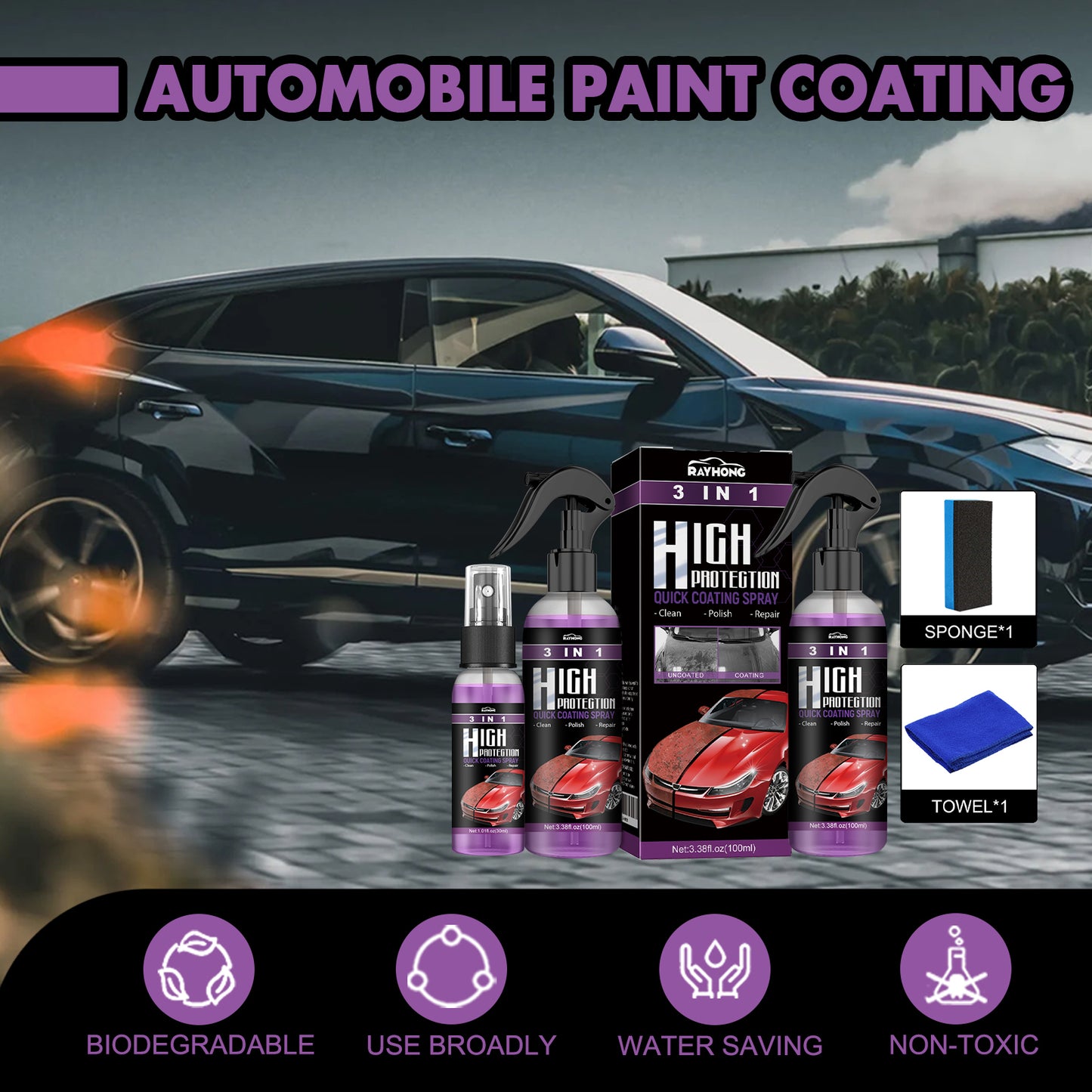 Fifuroes 3 In 1 High Protection Quick Car Coating Spray, Diy Paint Change Color Cleaning Coating Spray