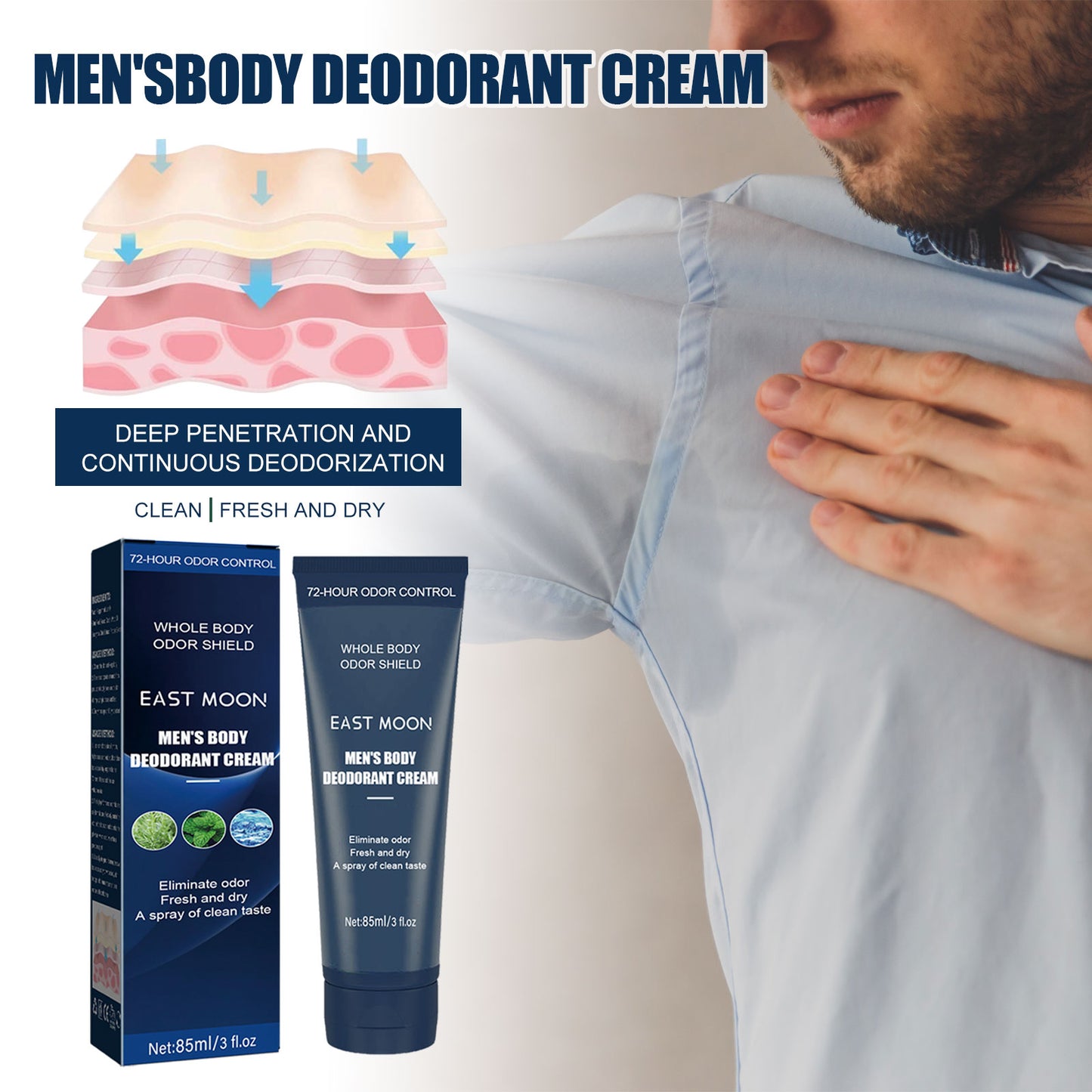 Fifuroes Men's Body Deodorant Cream, Gentle Body Deodorant Cream For Men's Body Care