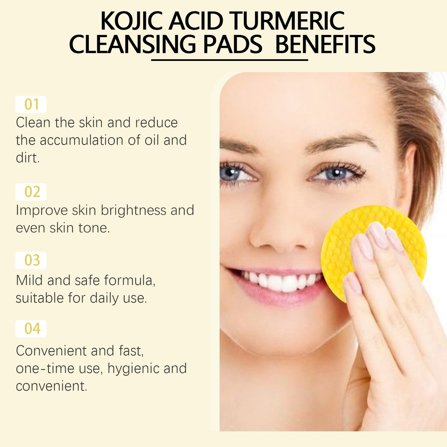 Fifuroes Turmeric Acid Cleansing Pad Facial Gentle Cleansing Moisturizing Refreshing Skin Care Cleansing Pad