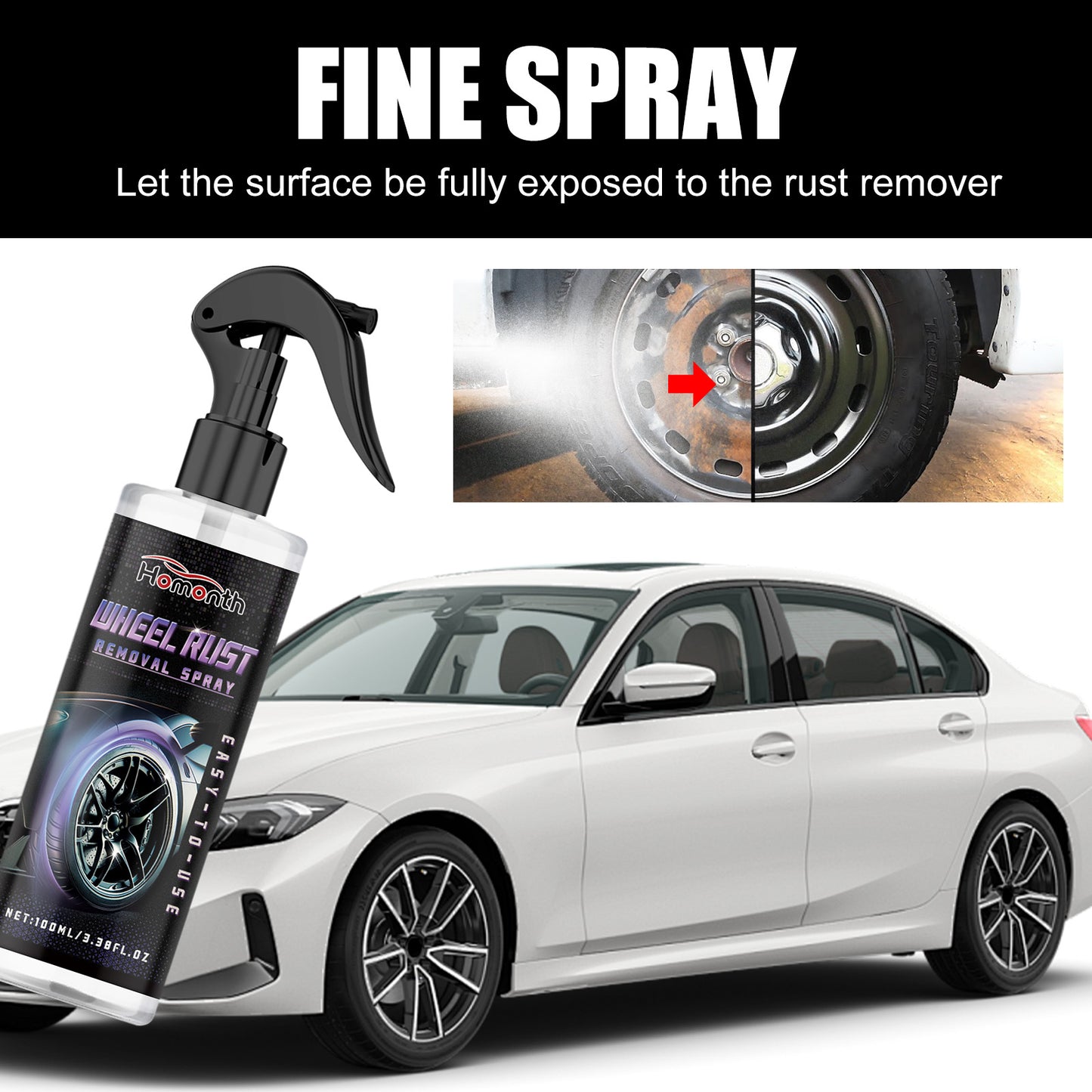 Fifuroes Wheel Rust Removal Spray, Automobile Tire Wheel Rust Cleaning Rust Removal Renovation Decontamination Brightener