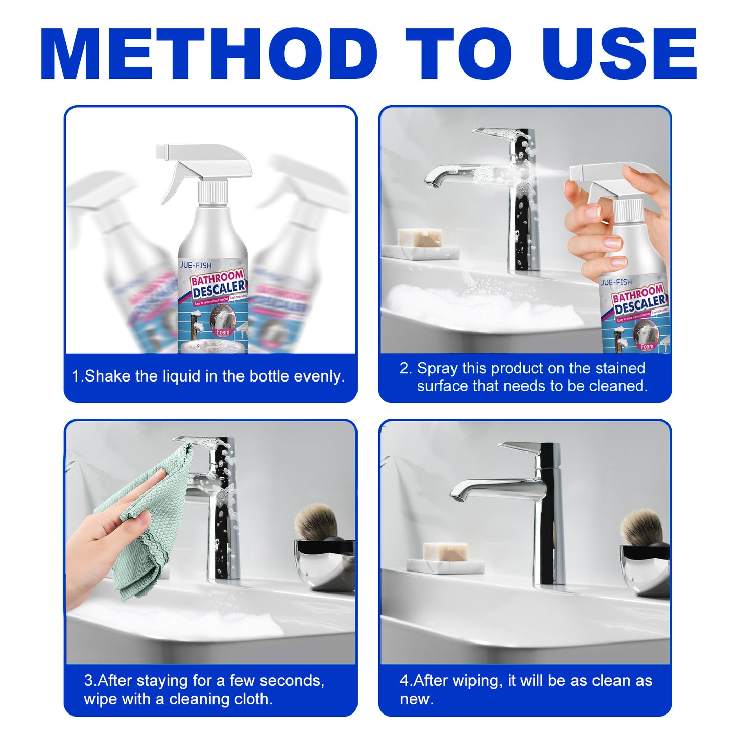 Fifuroes  Bathroom Cleaner, Shower Room Glass Scale Cleaner Stainless Steel Wash Basin Bathtub Decontamination